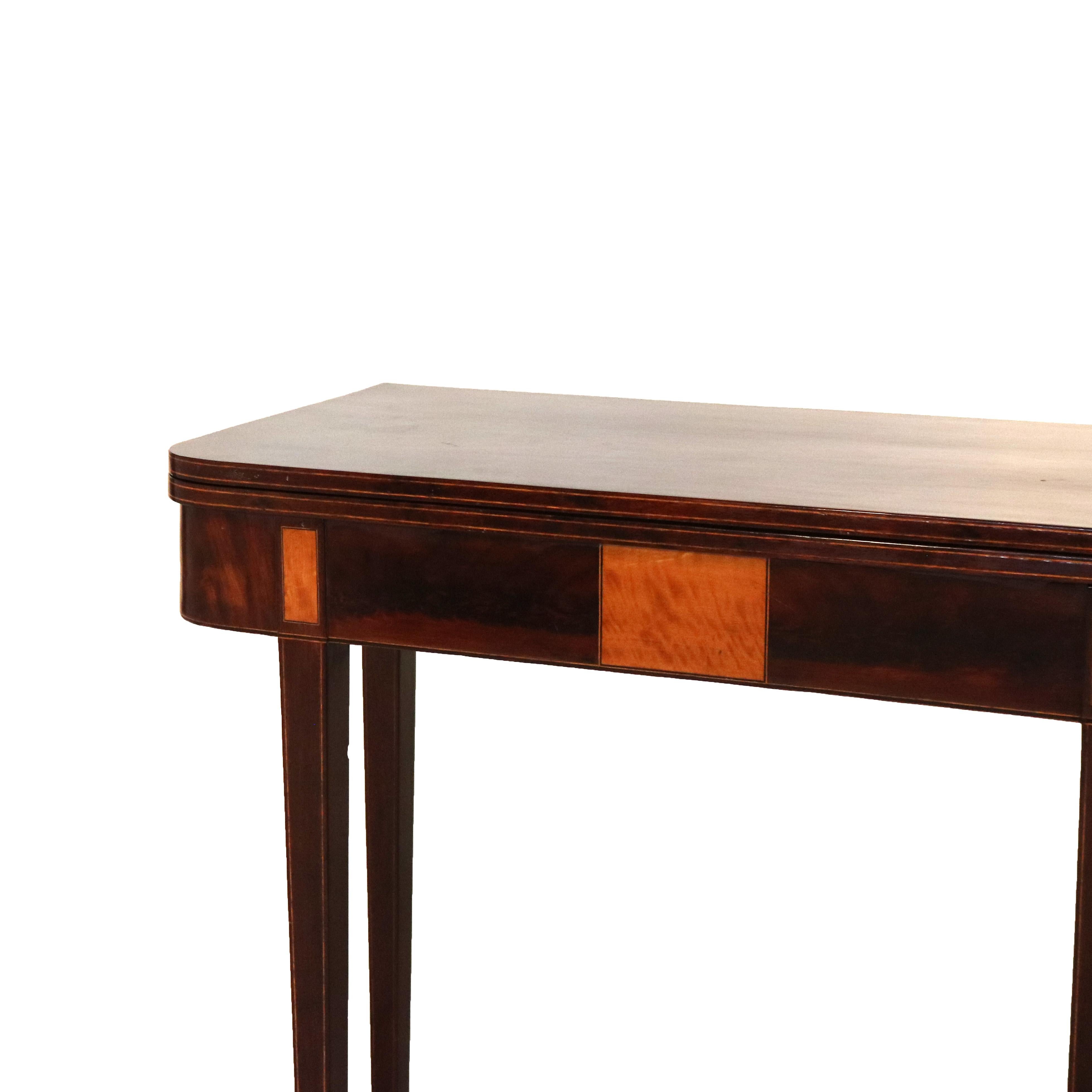 Antique English Hepplewhite Flame Mahogany Inlaid & Banded Game Table 19th C For Sale 4