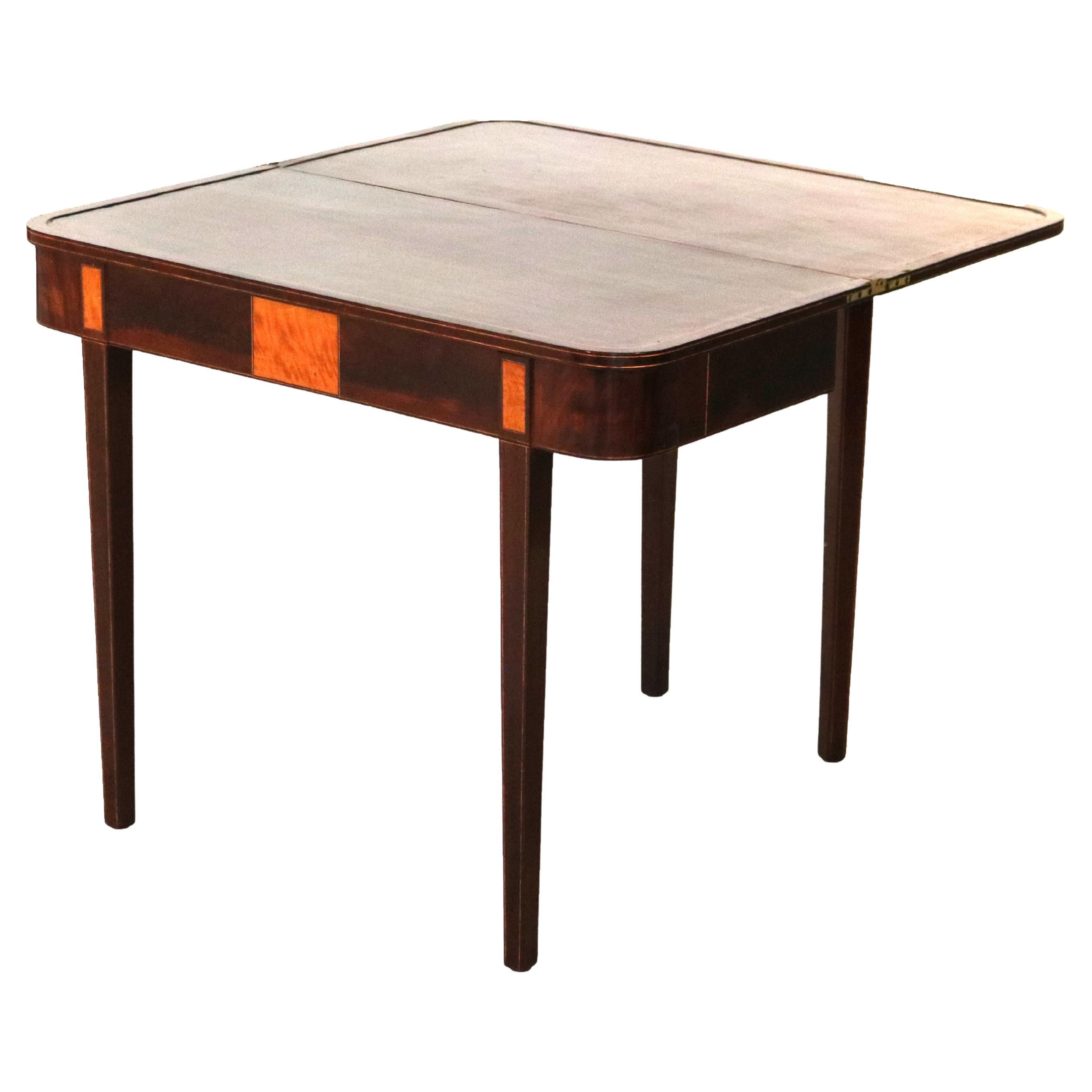 Antique English Hepplewhite Flame Mahogany Inlaid & Banded Game Table 19th C