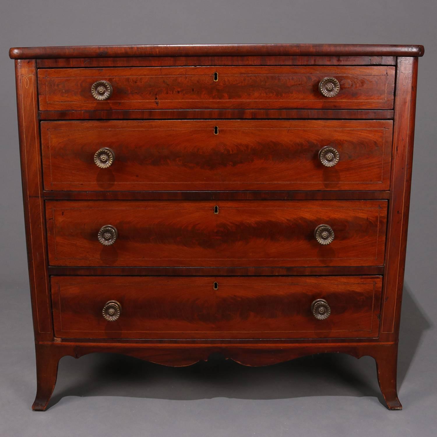 Antique English Hepplewhite Inlay Banded Flame Mahogany Chest of Drawers 9