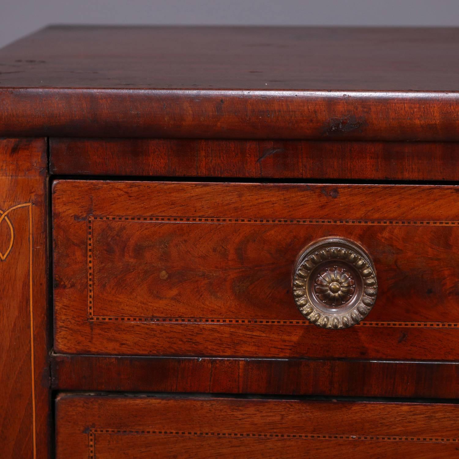 Antique English Hepplewhite Inlay Banded Flame Mahogany Chest of Drawers In Good Condition In Big Flats, NY