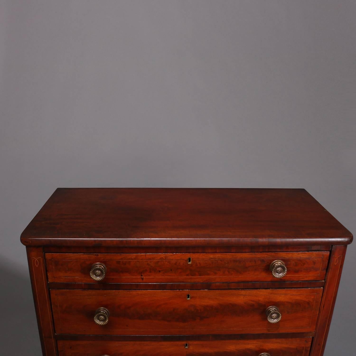 19th Century Antique English Hepplewhite Inlay Banded Flame Mahogany Chest of Drawers