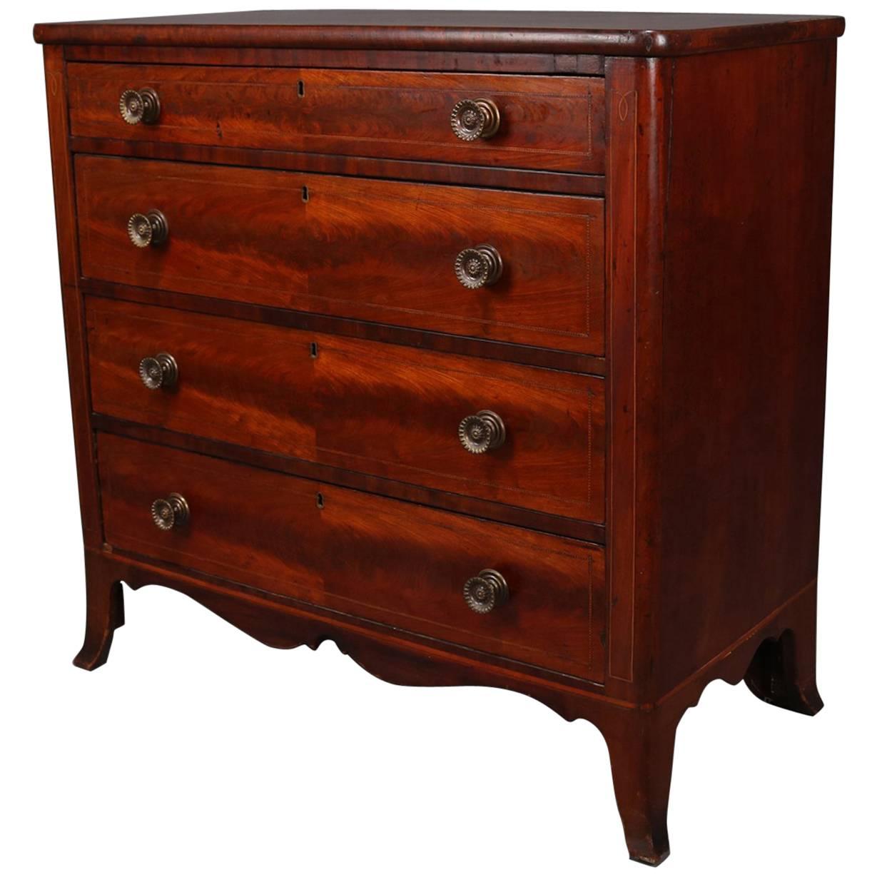 Antique English Hepplewhite Inlay Banded Flame Mahogany Chest of Drawers
