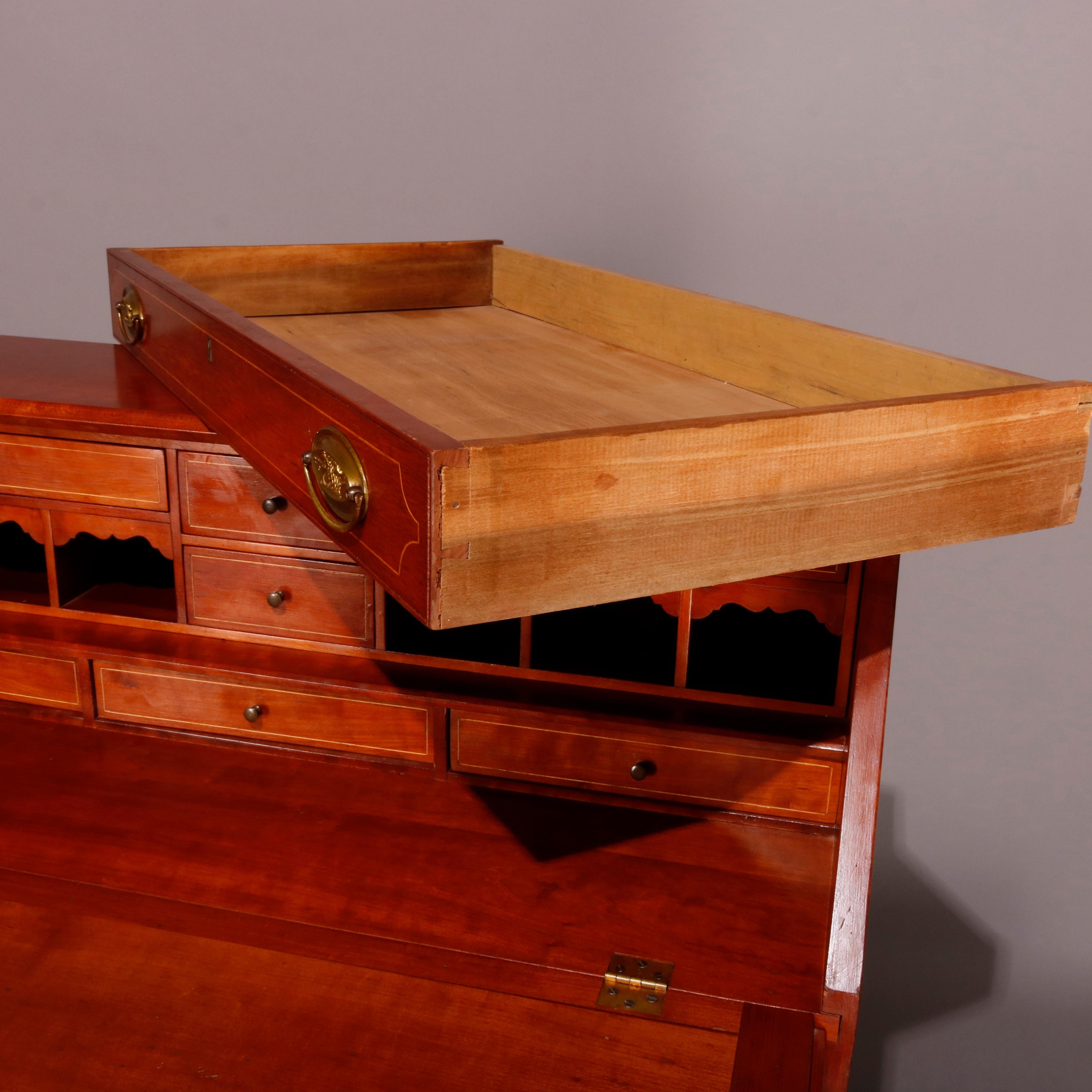 Antiker englischer Hepplewhite Style Satinwood Banded Cherry Slant Front Desk (Seidenholz)