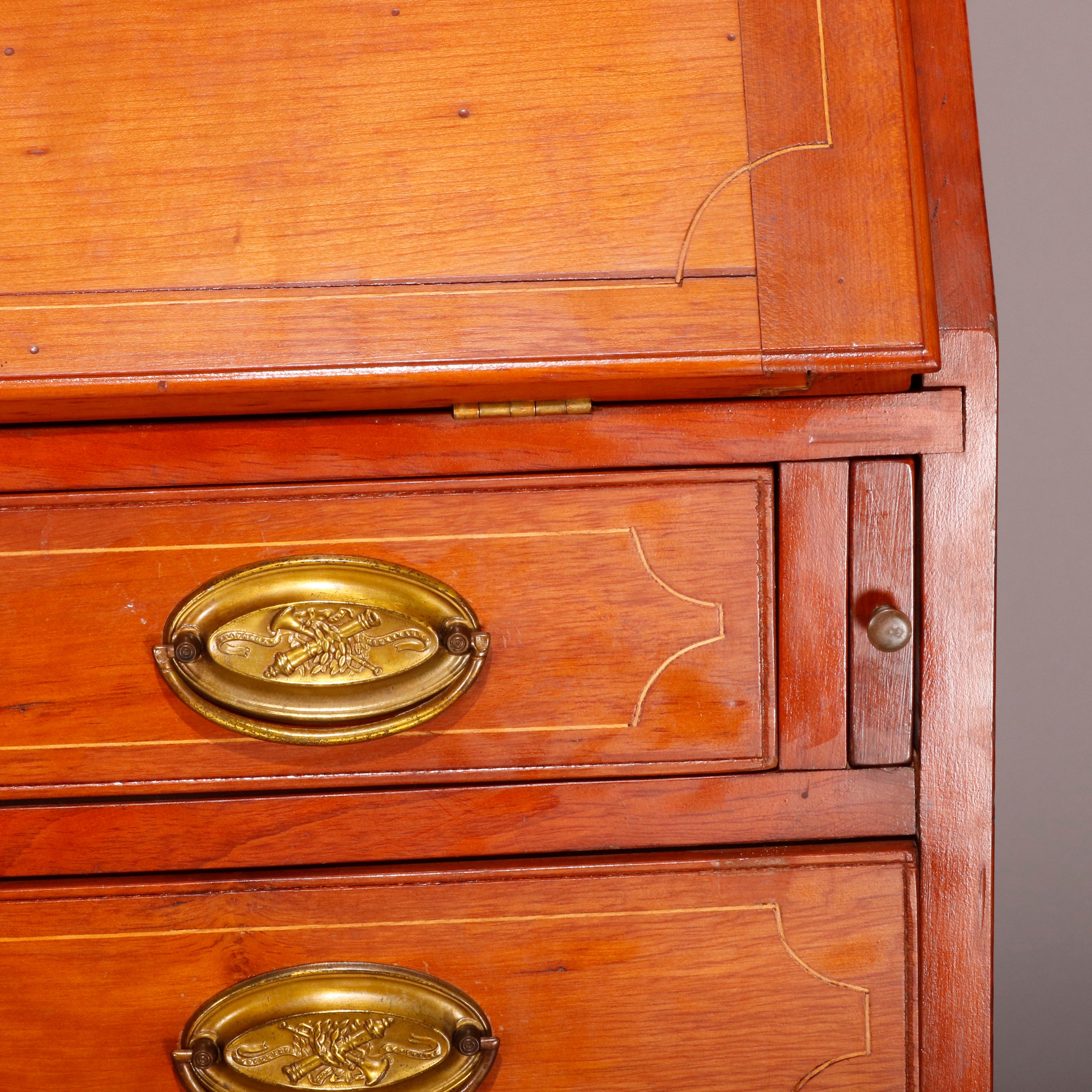 Antiker englischer Hepplewhite Style Satinwood Banded Cherry Slant Front Desk 1