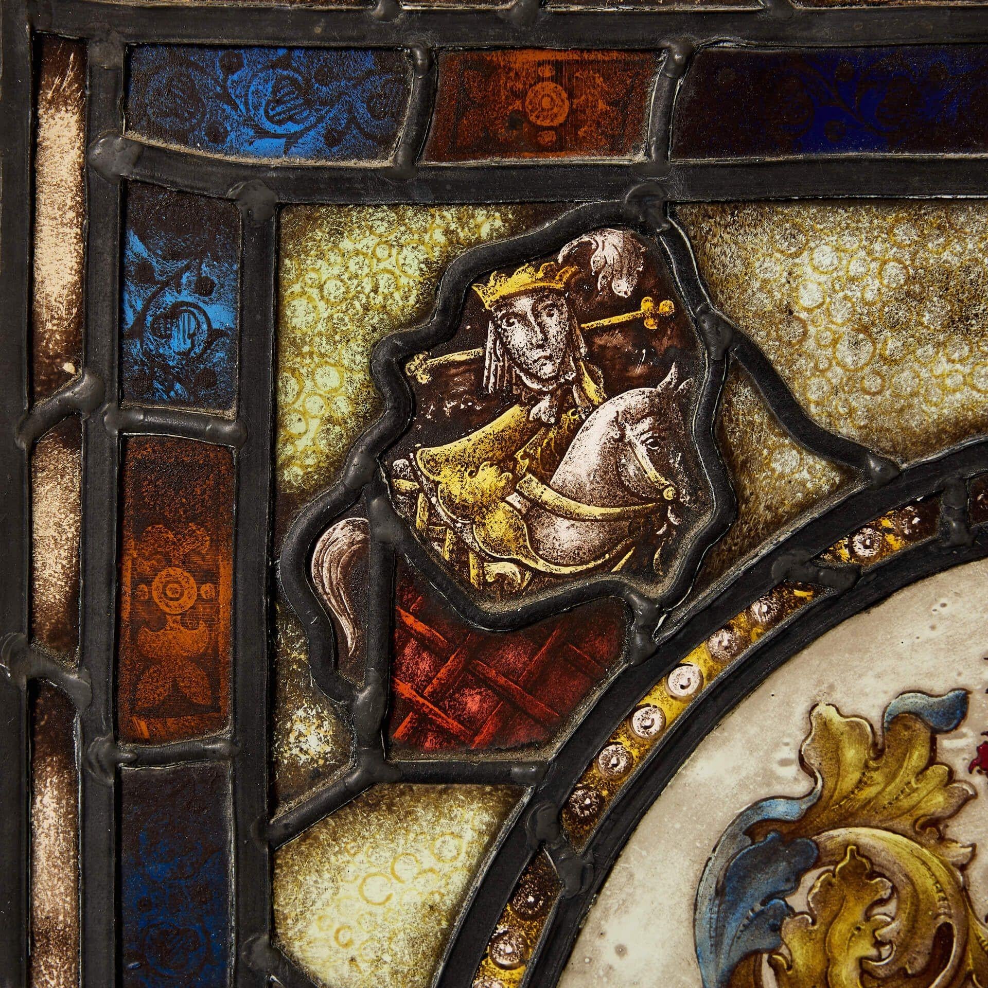 Medieval Antique English Heraldic Stained Glass Window