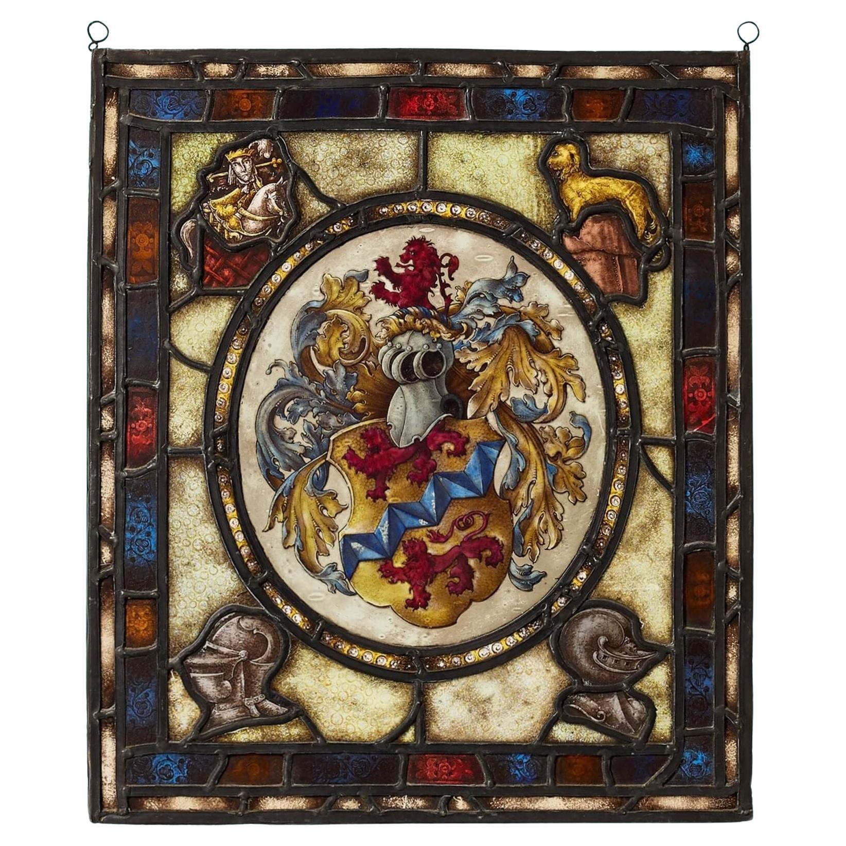 Antique English Heraldic Stained Glass Window