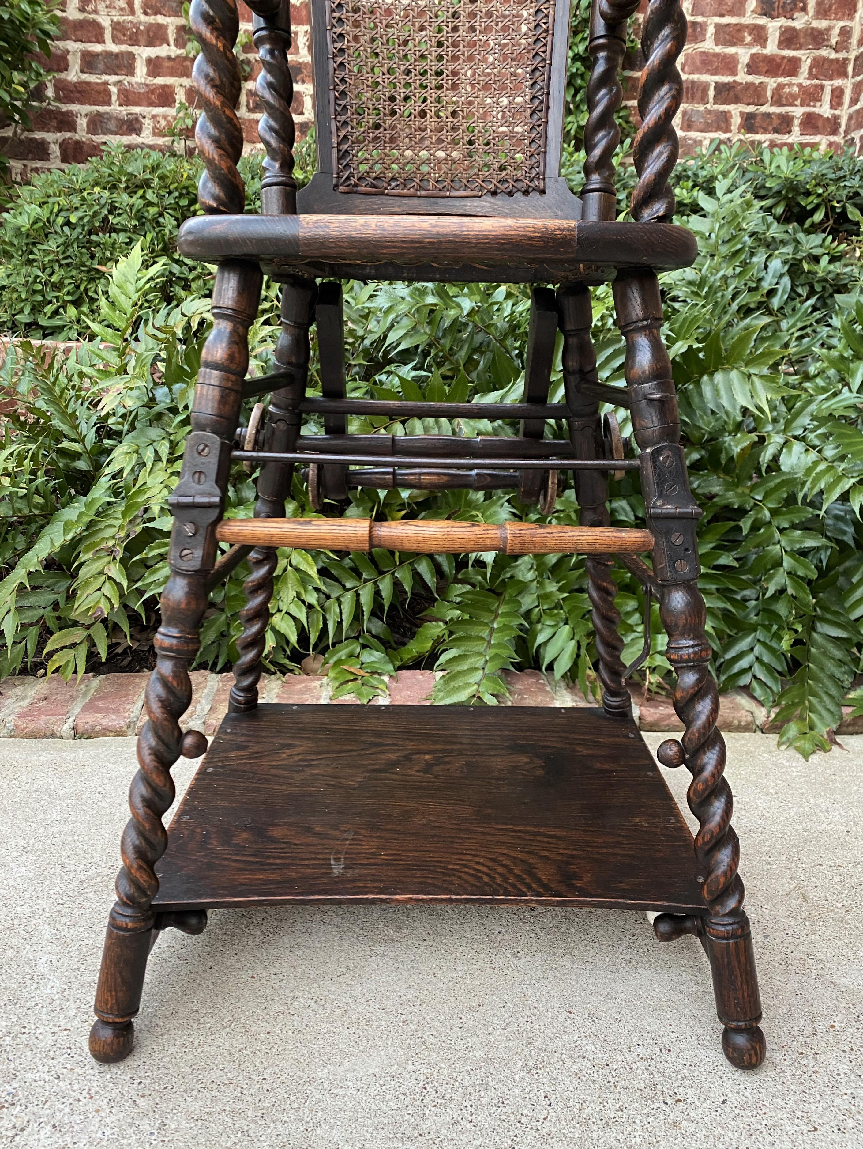 Caning Antique English High Chair Child Caned Barley Twist Oak Maker's Tag Victorian