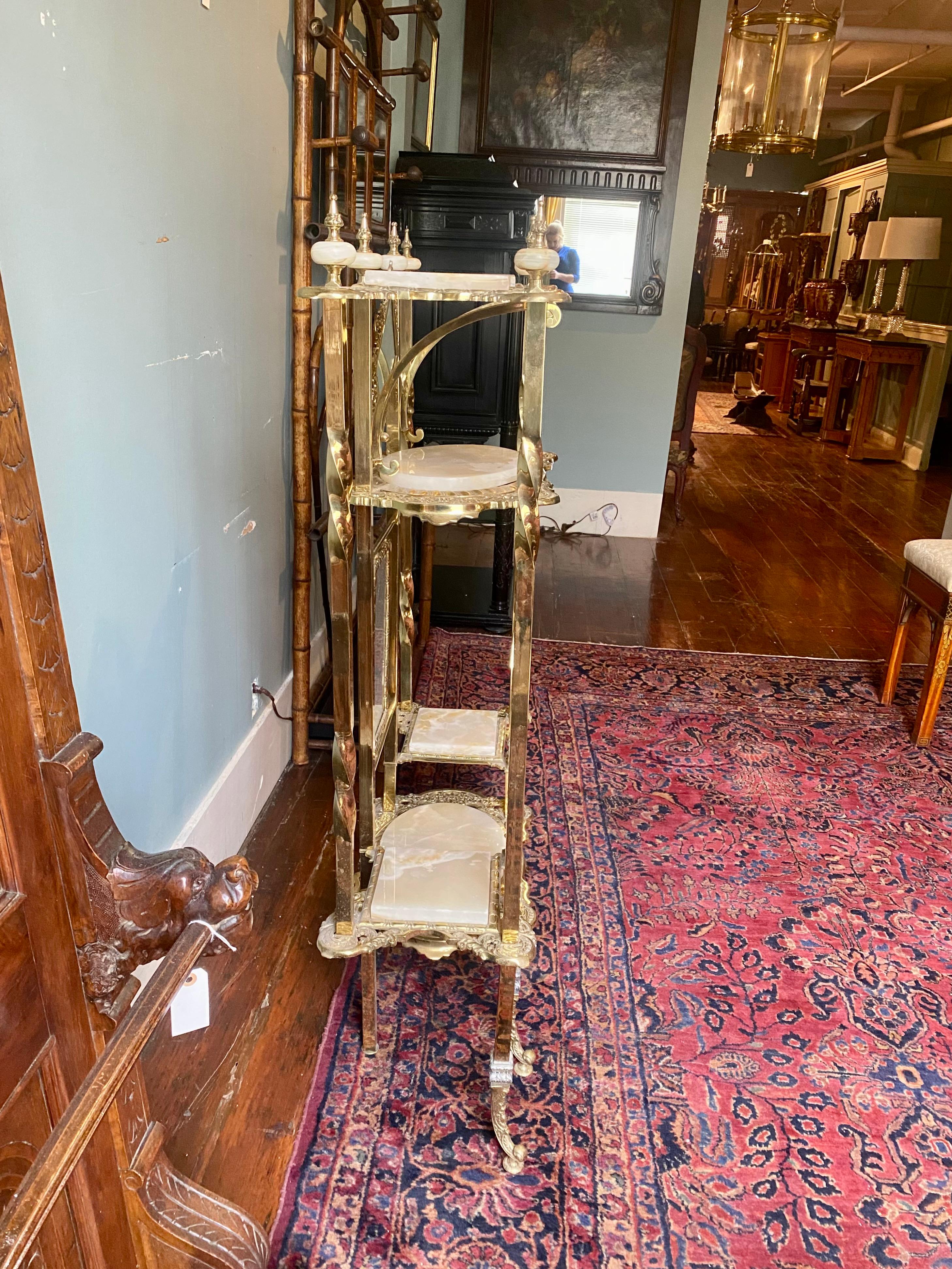 Antique English High Victorian Brass and Onyx Mirrored Etagere, Circa 1890-1910 5