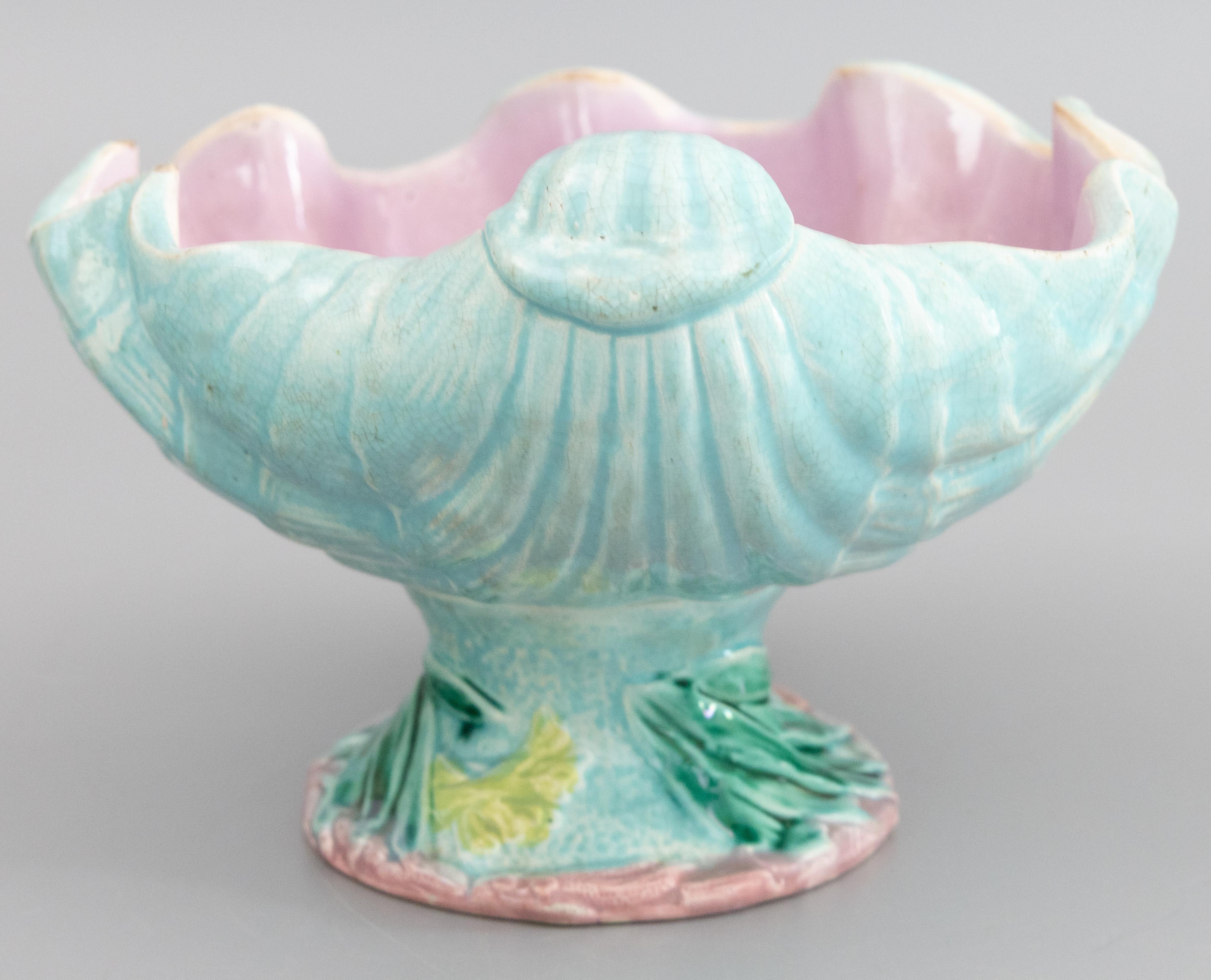 Hand-Painted English Joseph Holdcroft Majolica Shell Compote Pedestal Centerpiece, circa 1880 For Sale
