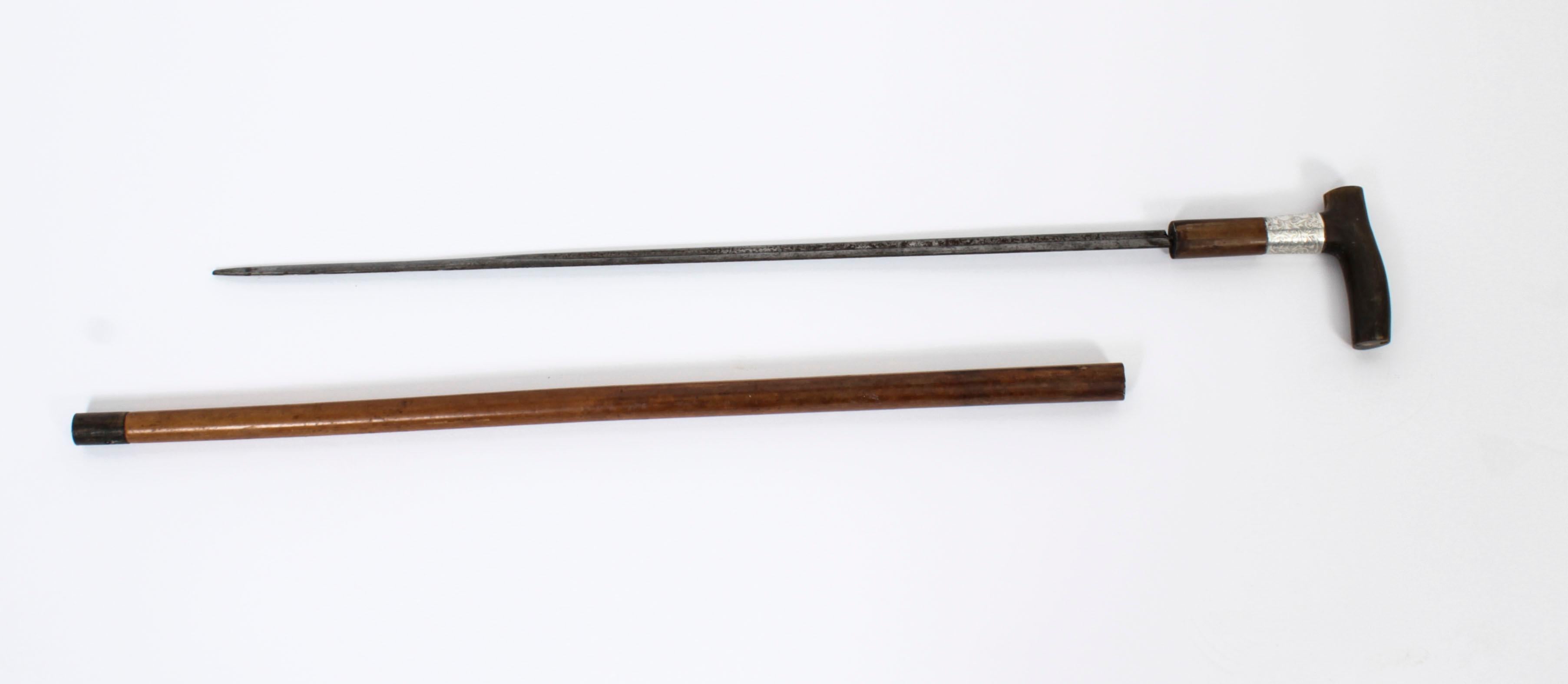 Antique English Horn & Malacca Sword / Walking Stick Cane 19th Century In Good Condition In London, GB