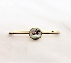 Antique English Horse Jumping or Steeplechase 9 Karat Yellow Gold Brooch or Pin