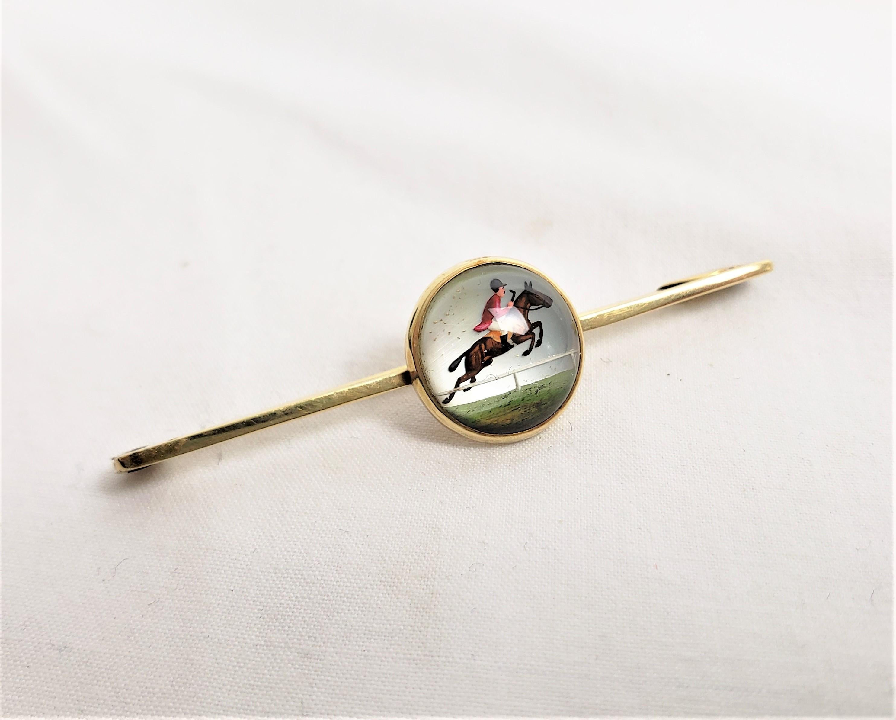 Hand-Crafted Antique English Horse Jumping or Steeplechase 9 Karat Yellow Gold Brooch or Pin For Sale