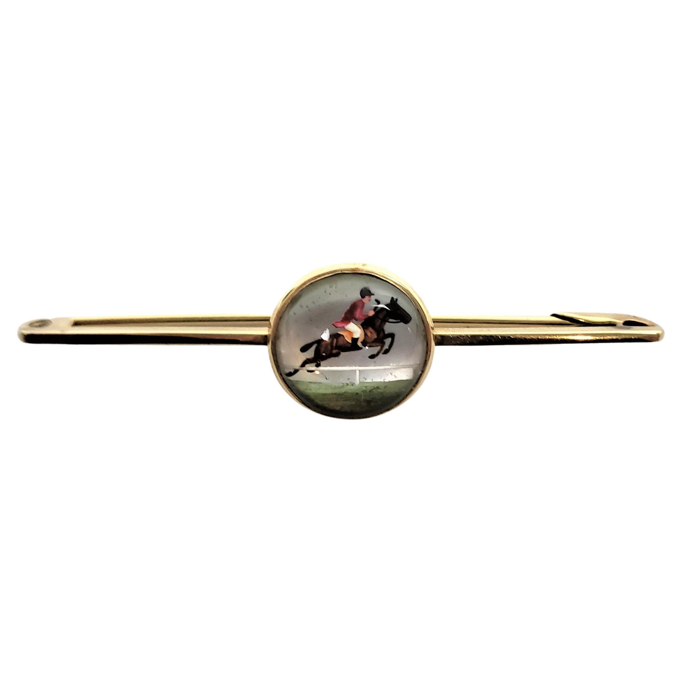 Antique English Horse Jumping or Steeplechase 9 Karat Yellow Gold Brooch or Pin For Sale