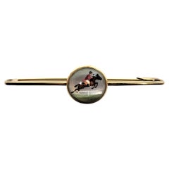 Antique English Horse Jumping or Steeplechase 9 Karat Yellow Gold Brooch or Pin