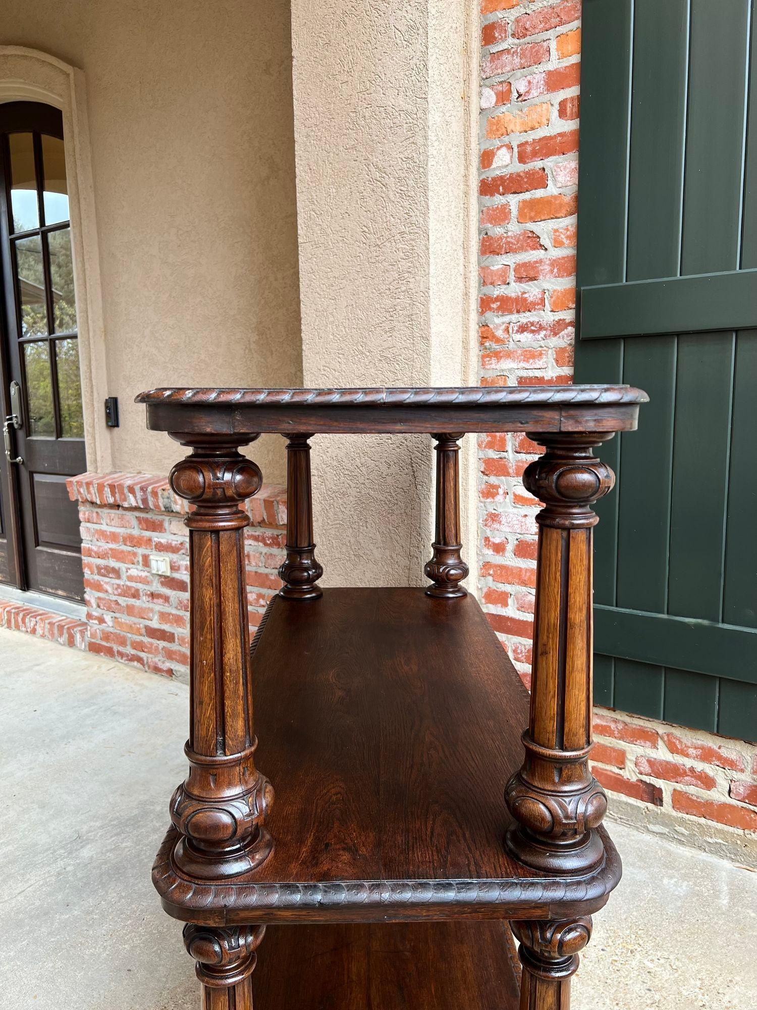 Antique English Hotel Dumbwaiter Server Bar Cart Sideboard Carved Oak Display 1