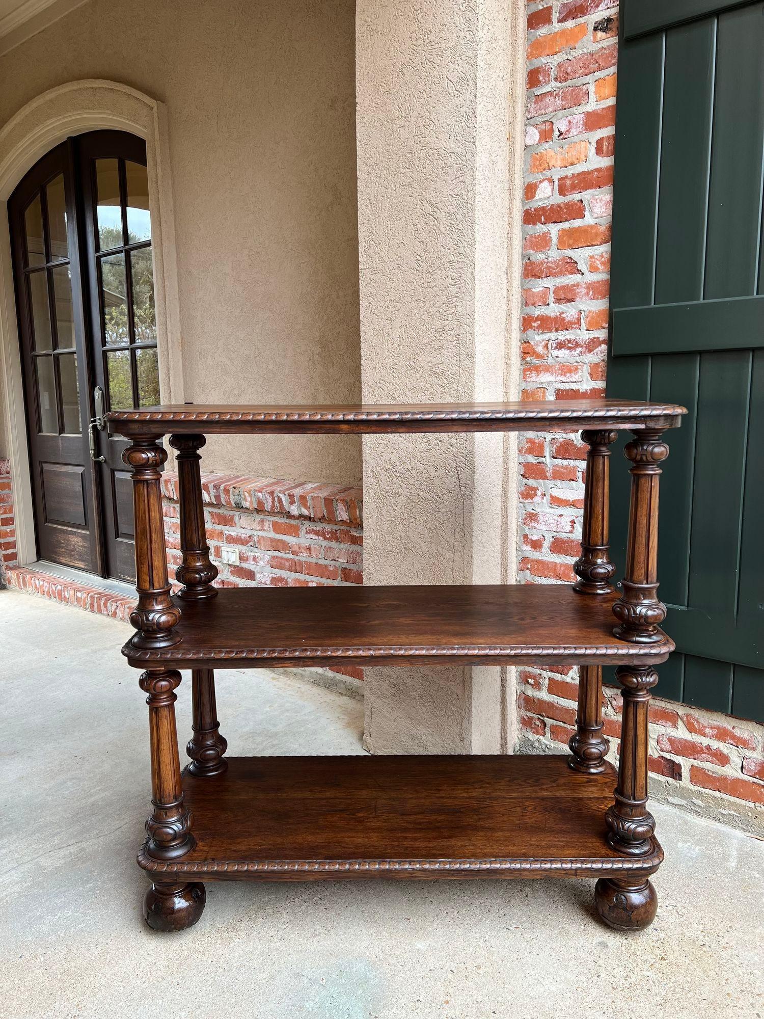 Antique English Hotel Dumbwaiter Server Bar Cart Sideboard Carved Oak Display 5