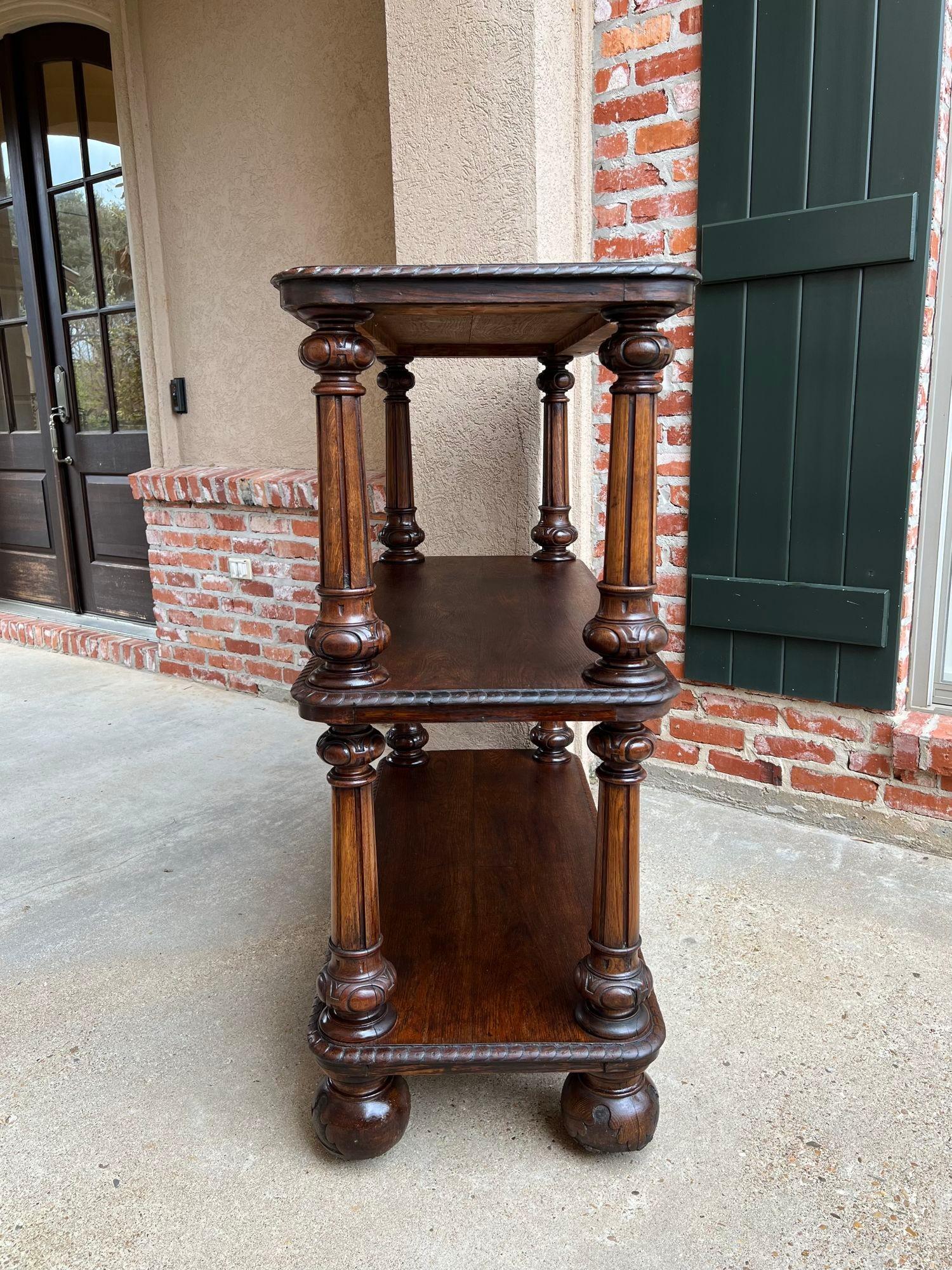 Antique English Hotel Dumbwaiter Server Bar Cart Sideboard Carved Oak Display 10