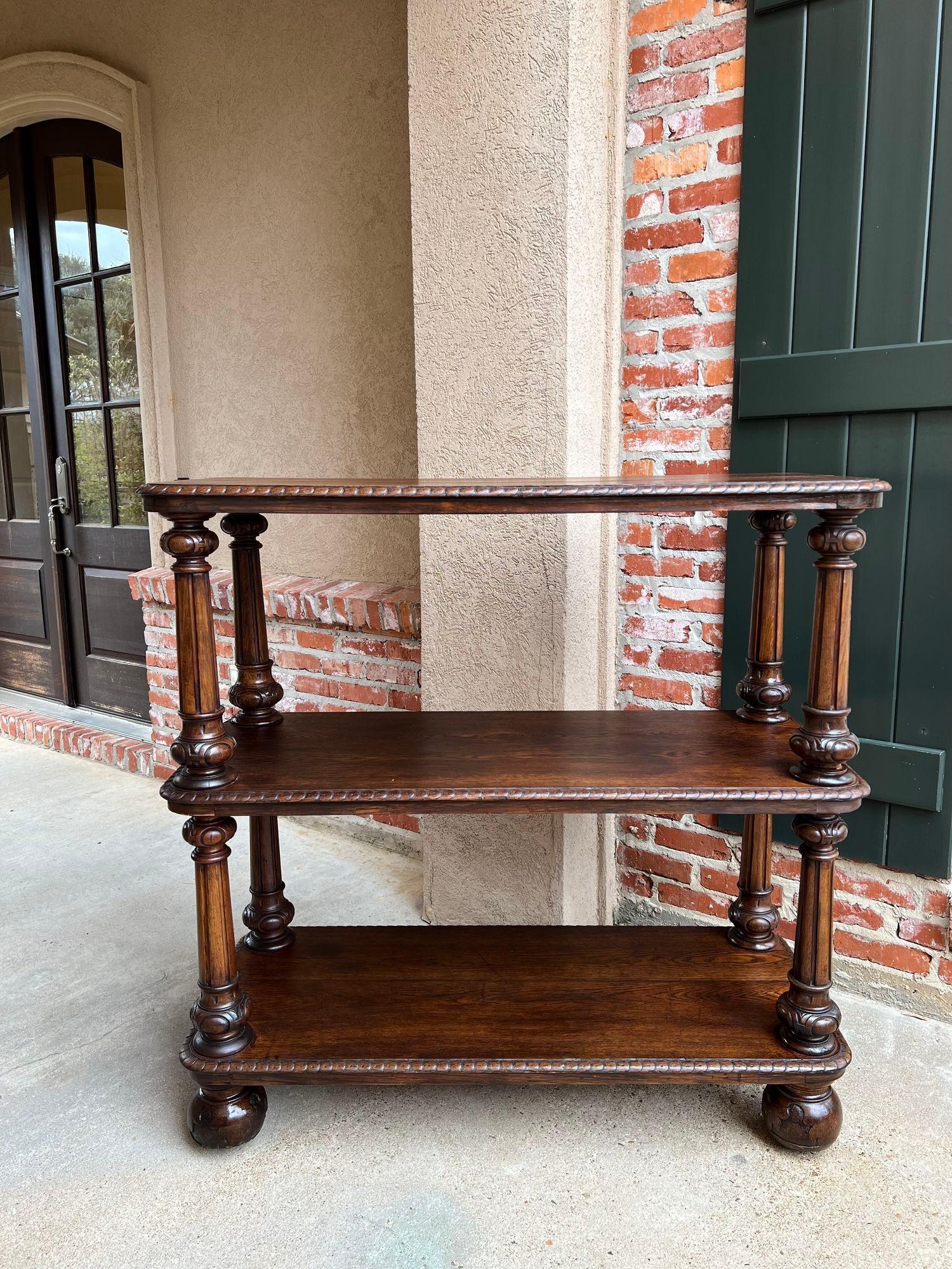 British Antique English Hotel Dumbwaiter Server Bar Cart Sideboard Carved Oak Display