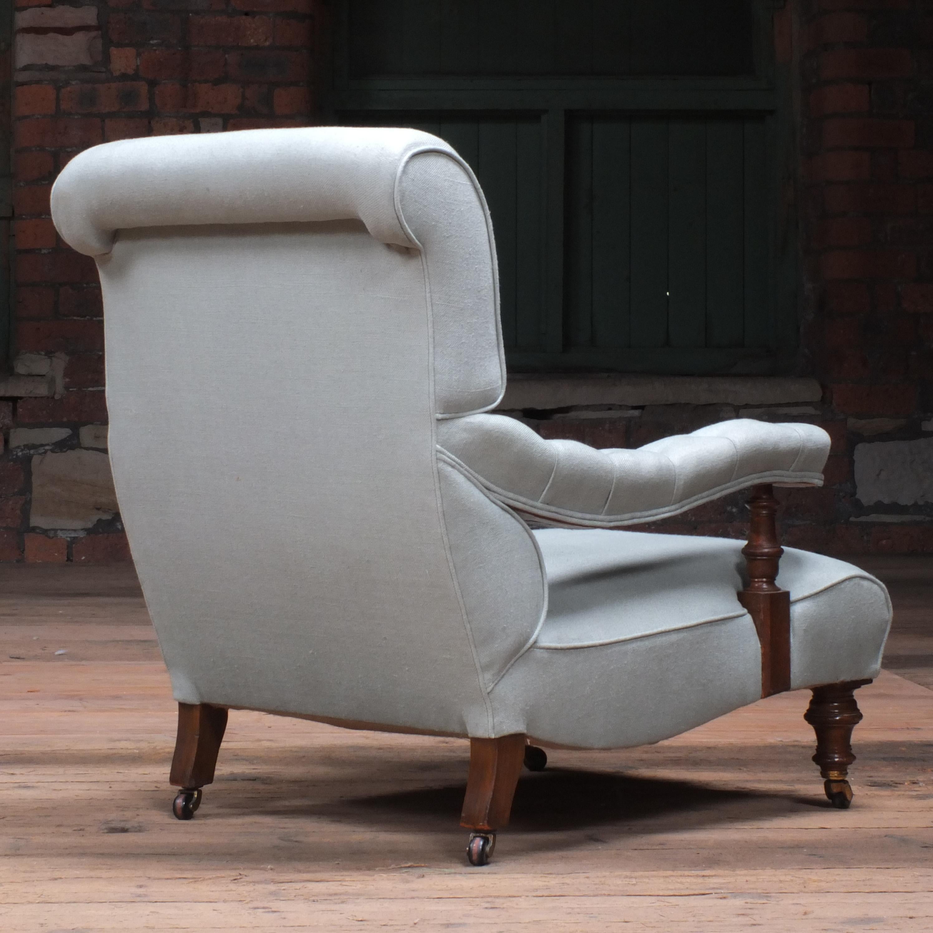 Late Victorian Antique English Howard and Sons Style Open Armchair c1880