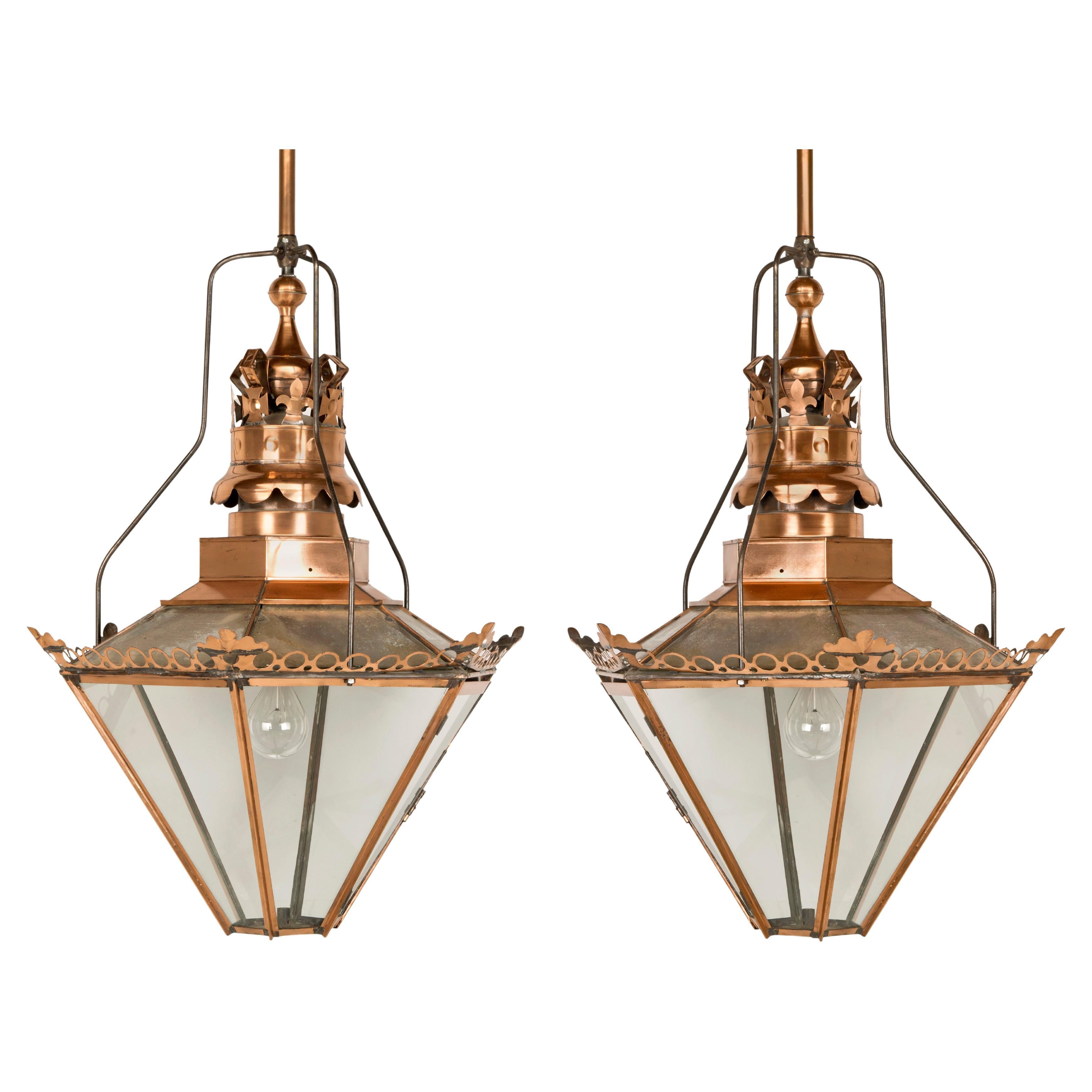 Antique English "Huge" Copper Lanterns, c1800s from Birmingham UK Train Station