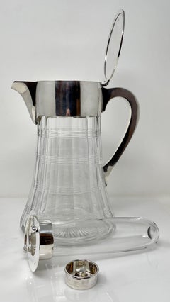 Antique English "Hukin & Heath" Sterling Silver & Cut Crystal Water Jug, Ca 1925