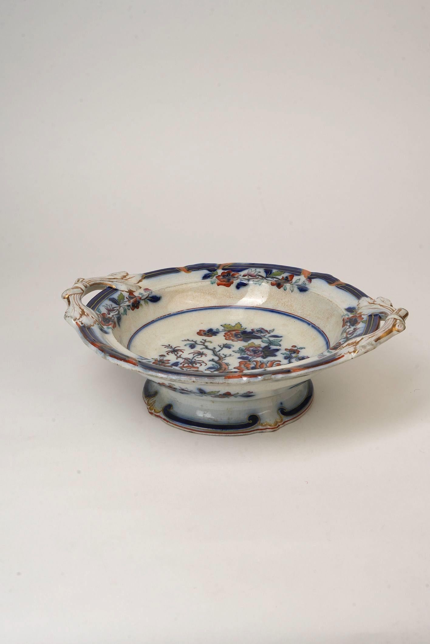 Glazed Antique English Imari Compote by Thomas Dimmock & Co., Circa 1830s For Sale