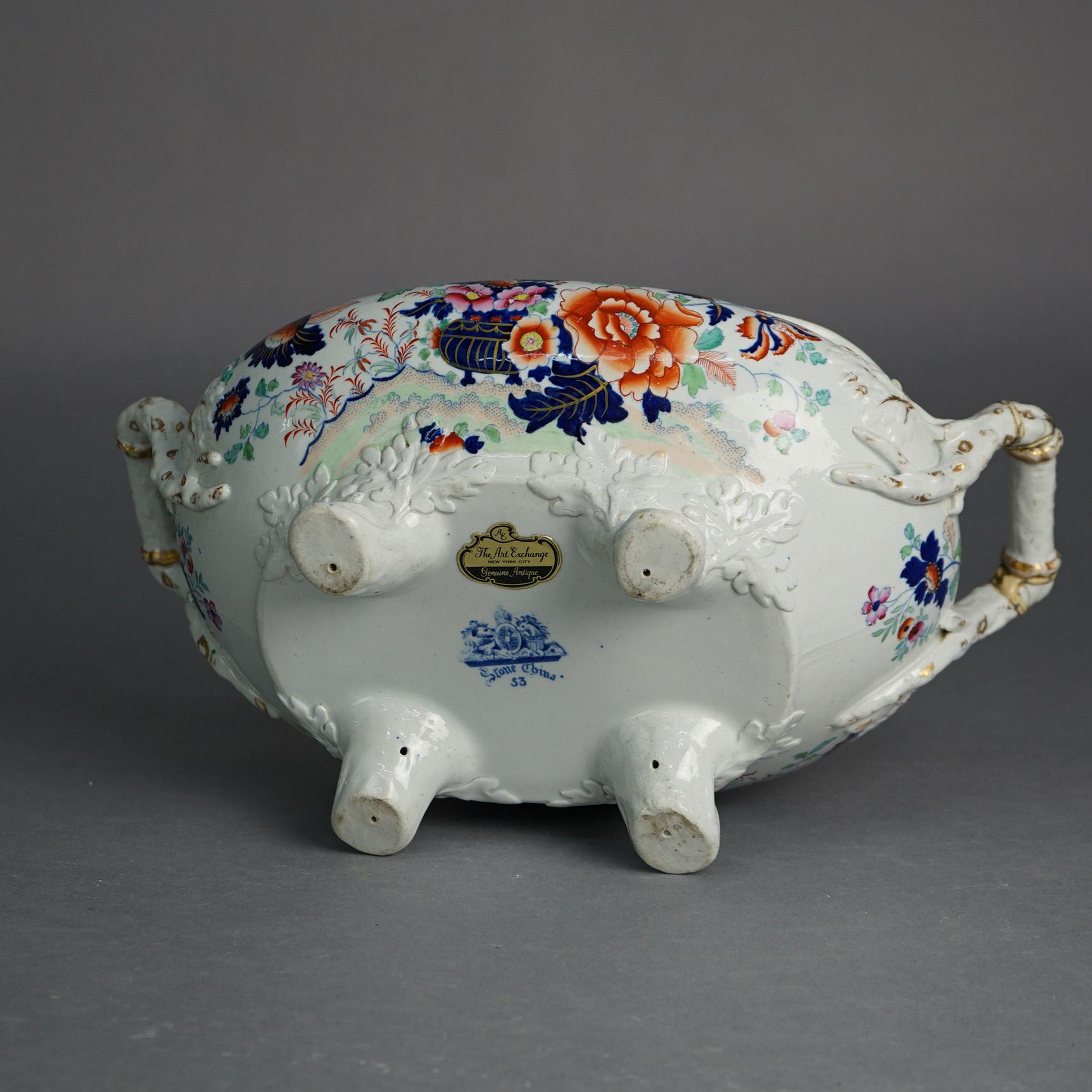 Antique English Imari Hand Painted & Gilt Porcelain Tureen & Underplate C1900 7