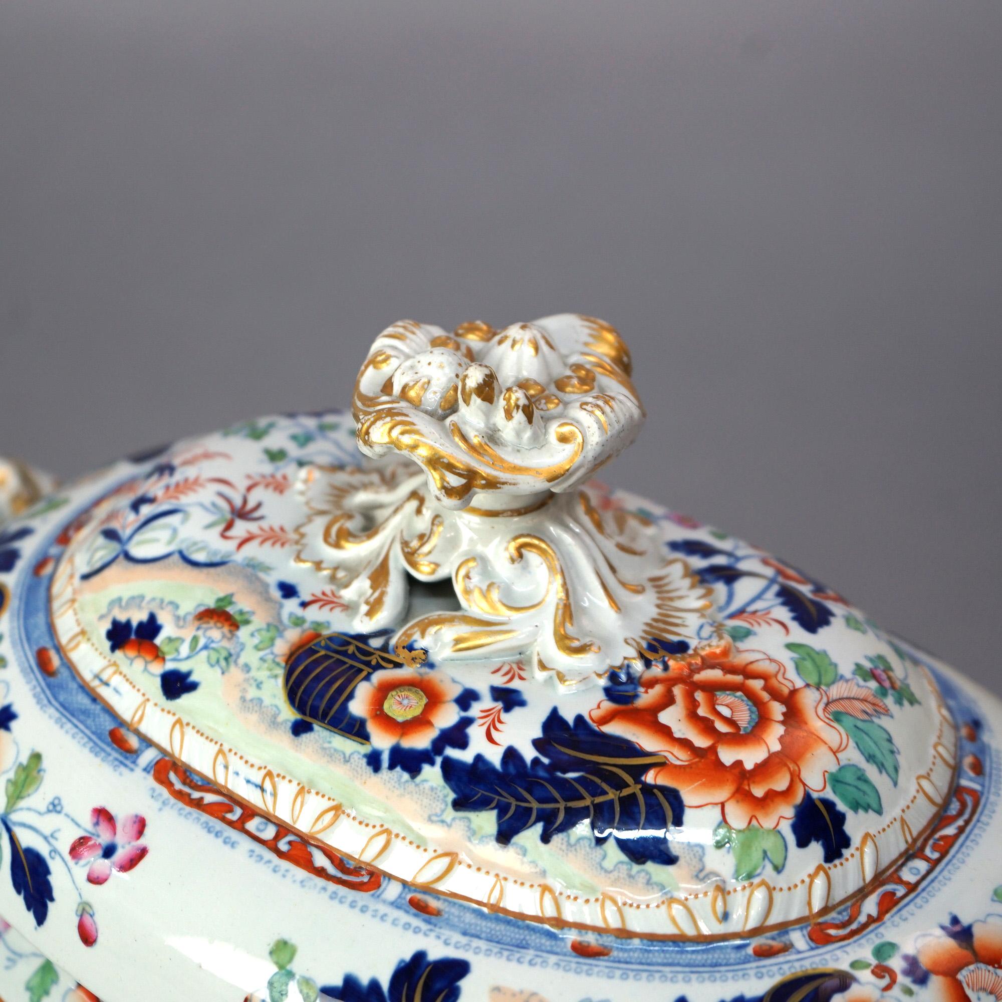 Antique English Imari Hand Painted & Gilt Porcelain Tureen & Underplate C1900 3
