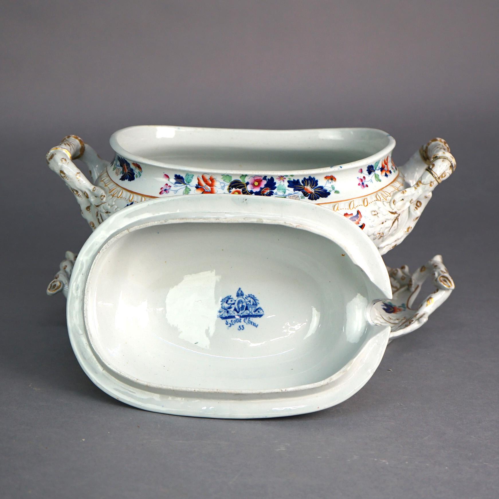 Antique English Imari Hand Painted & Gilt Porcelain Tureen & Underplate C1900 4