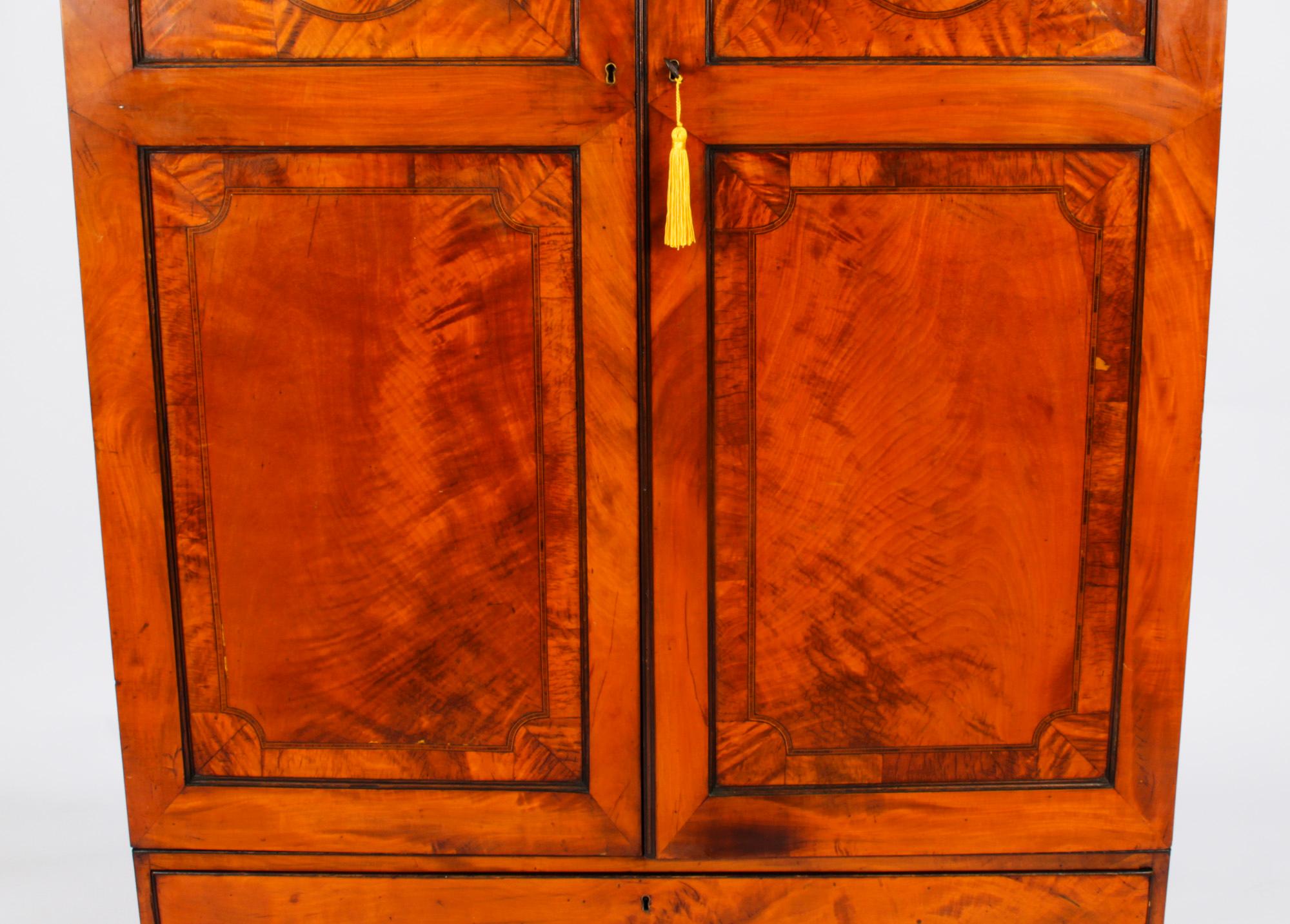 Antique English Inalaid & Crossbanded Satinwood Wardrobe 19th Century In Good Condition In London, GB