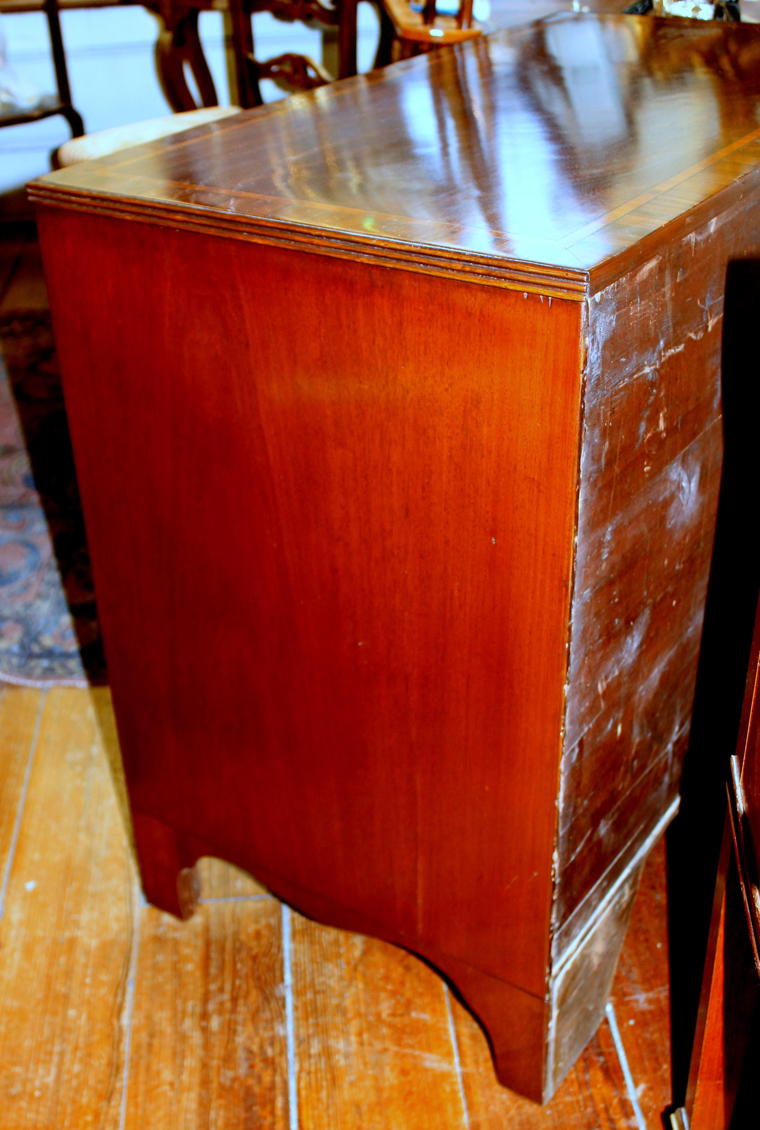 Antique English Inlaid Book-Matched Flame Mahogany Chest of Drawers 4