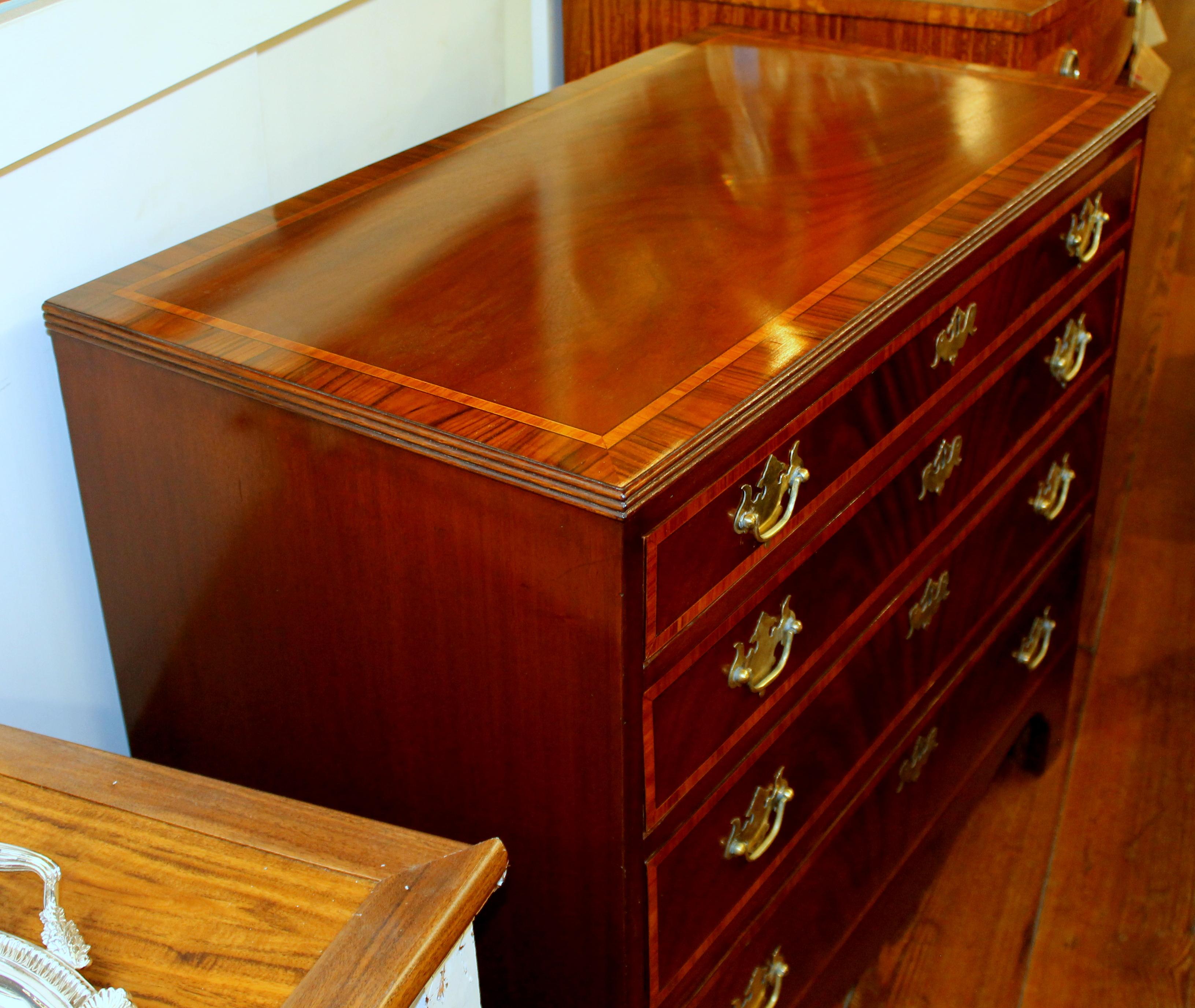 Antique English Inlaid Book-Matched Flame Mahogany Chest of Drawers 2