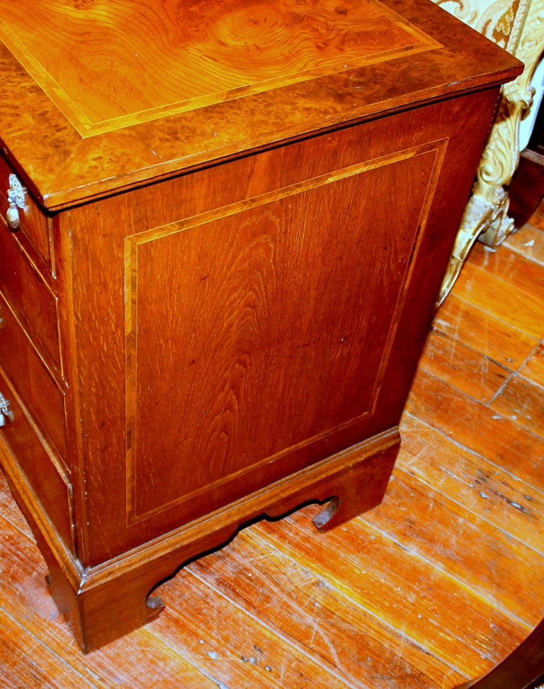 Antique English Inlaid Burr Elm Queen Anne Revival Bachelor's Chest at