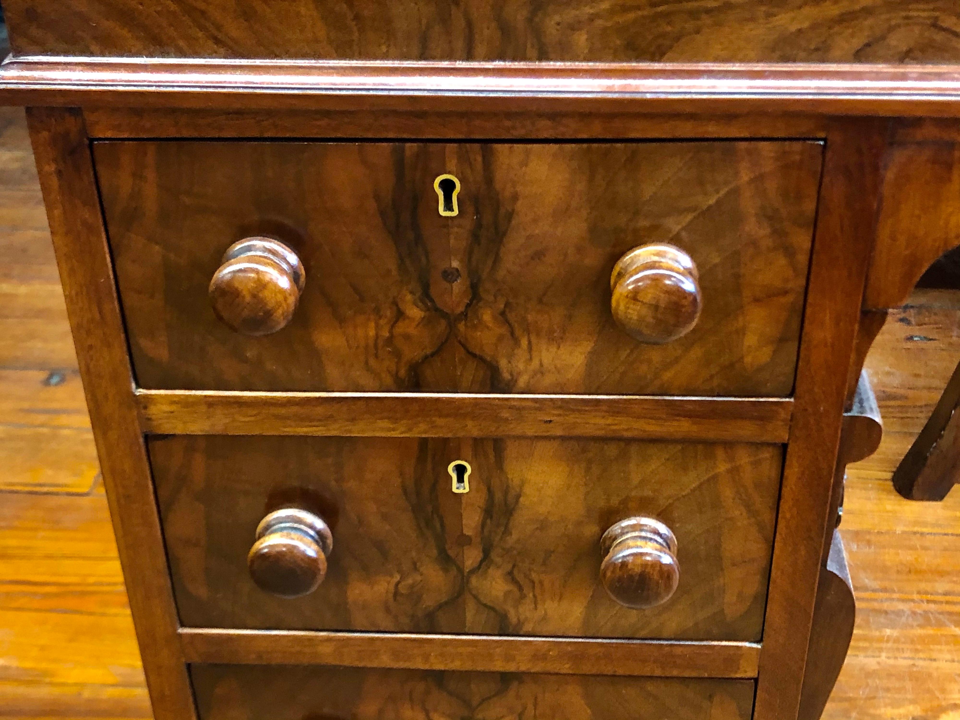 Antique English Inlaid Burr Walnut and Leather Davenport or Ship Captain’s Desk For Sale 3