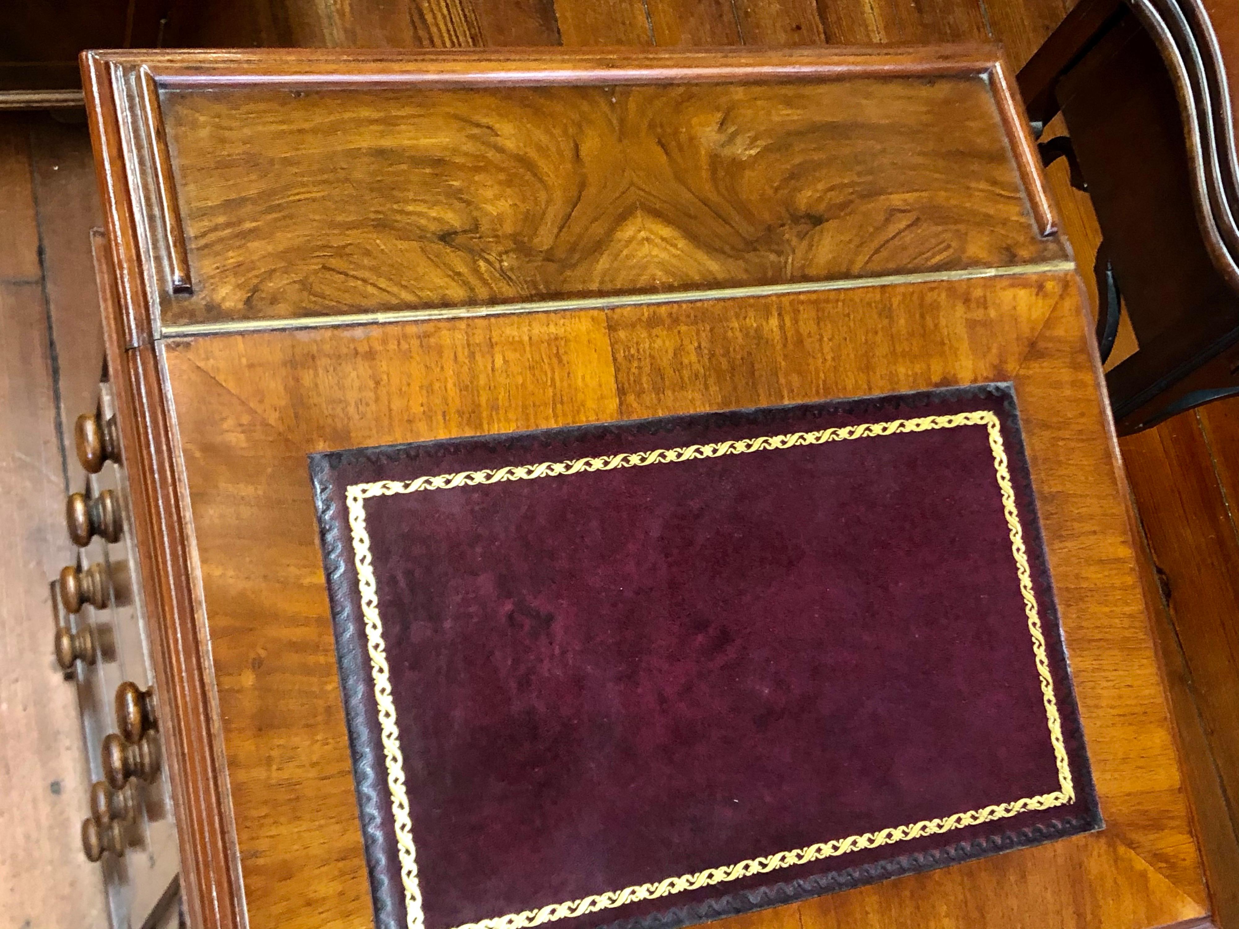 Antique English Inlaid Burr Walnut and Leather Davenport or Ship Captain’s Desk For Sale 5