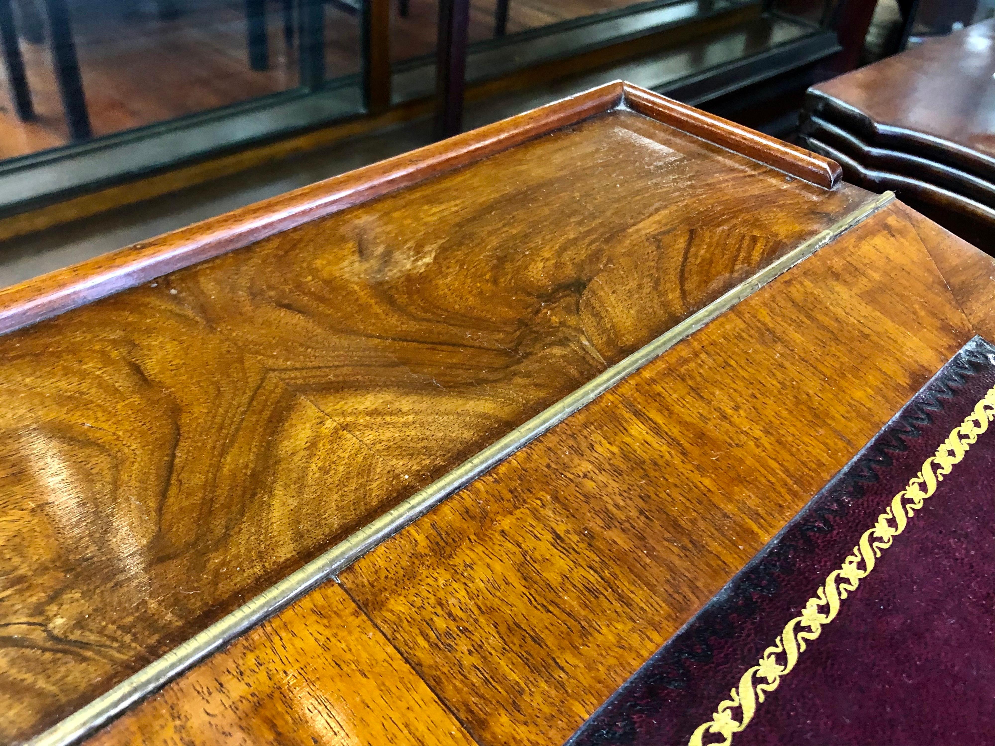 19th Century Antique English Inlaid Burr Walnut and Leather Davenport or Ship Captain’s Desk