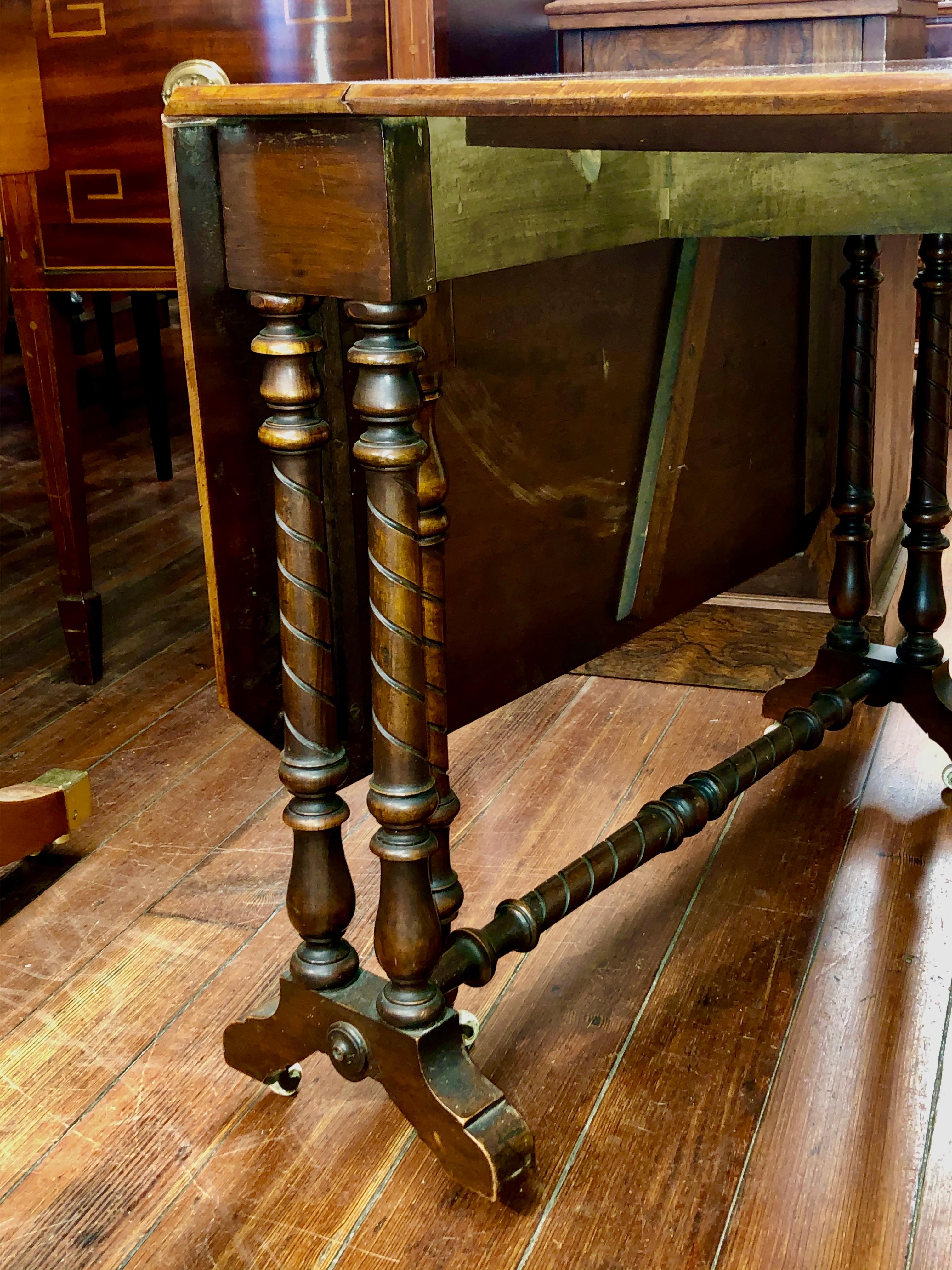 Antique English Inlaid Burr Walnut Versatile Drop-Leaf Sutherland Table 1