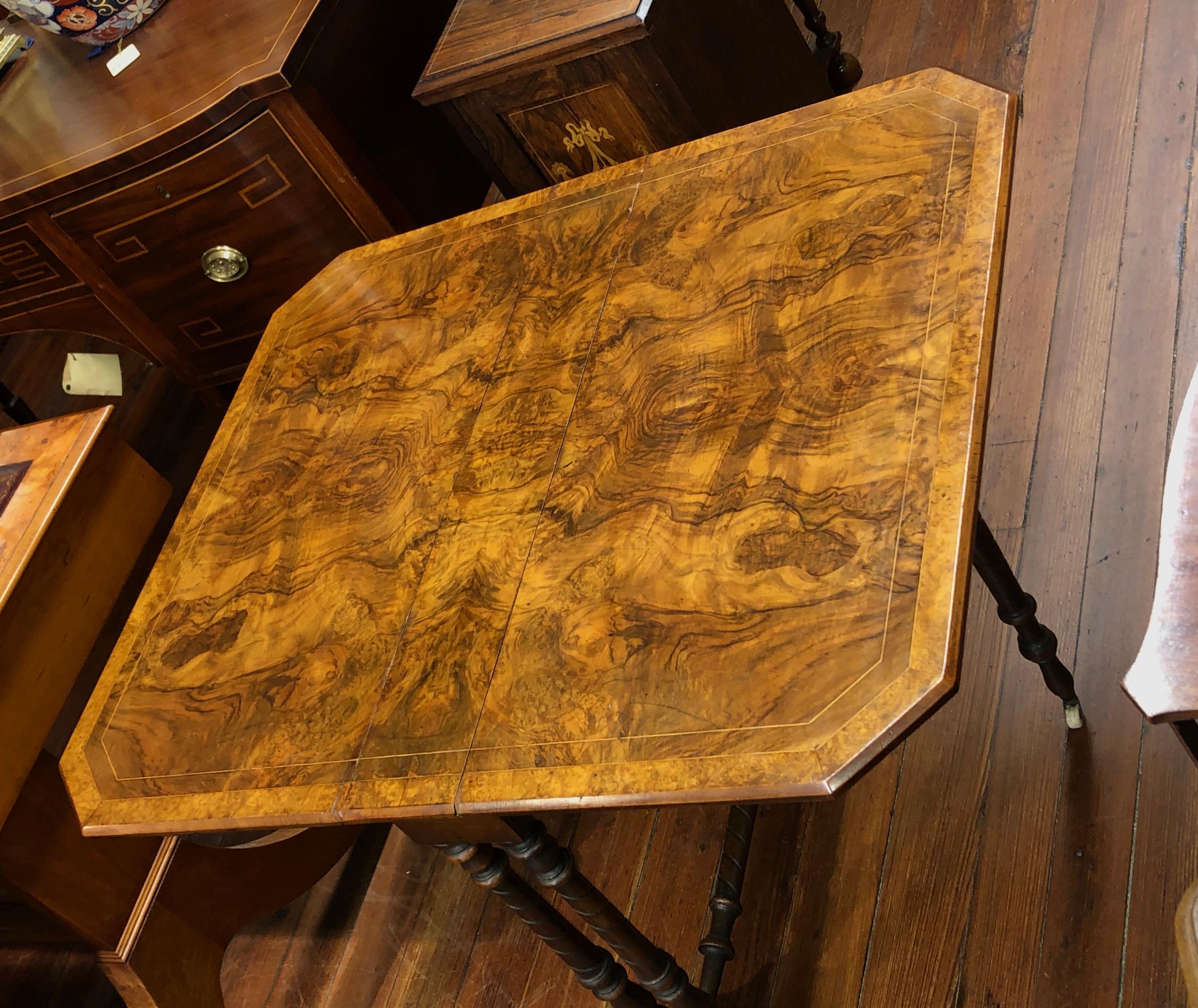 Antique English Inlaid Burr Walnut Versatile Drop-Leaf Sutherland Table 2