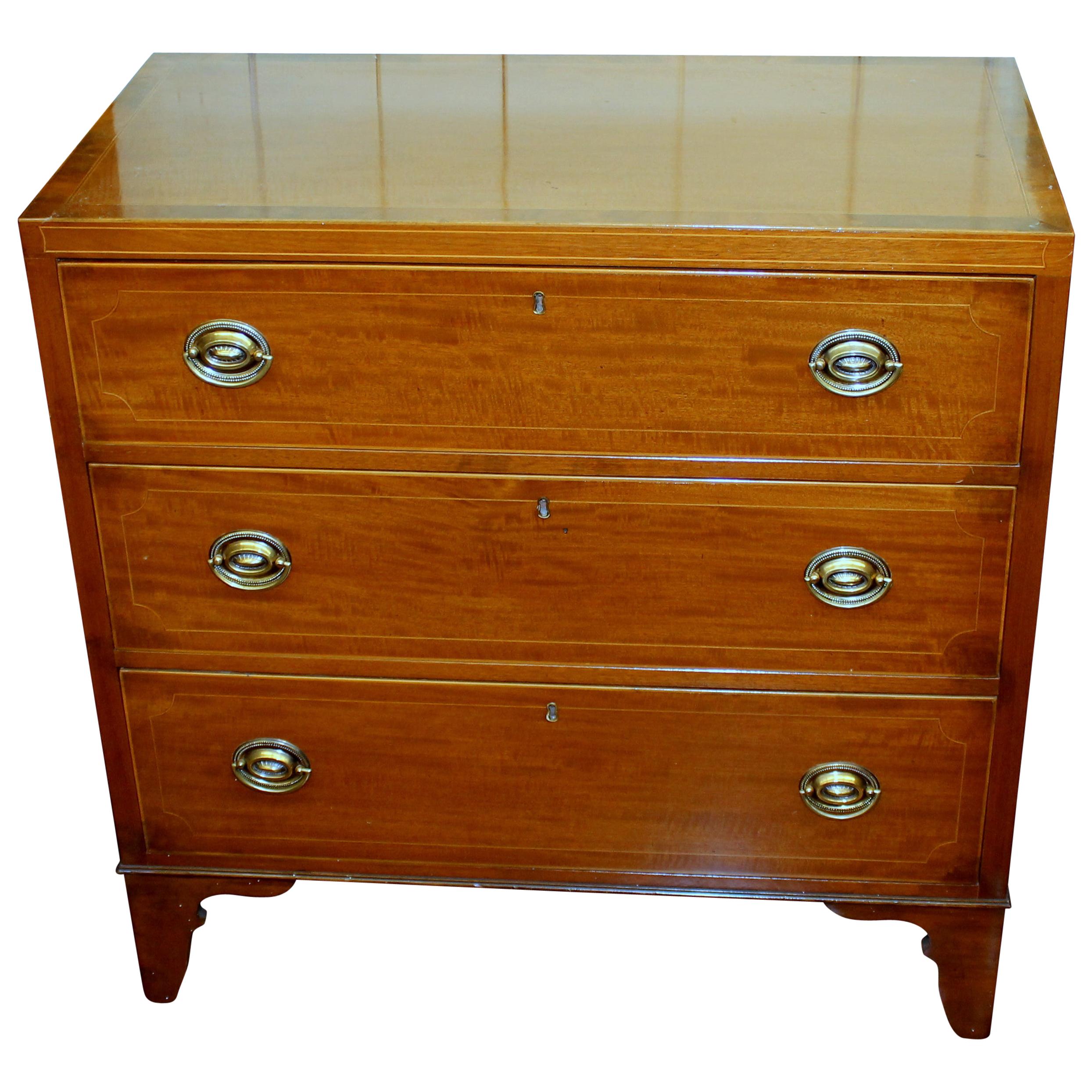 Antique English Inlaid Faded Mahogany Three-Drawer Chest For Sale