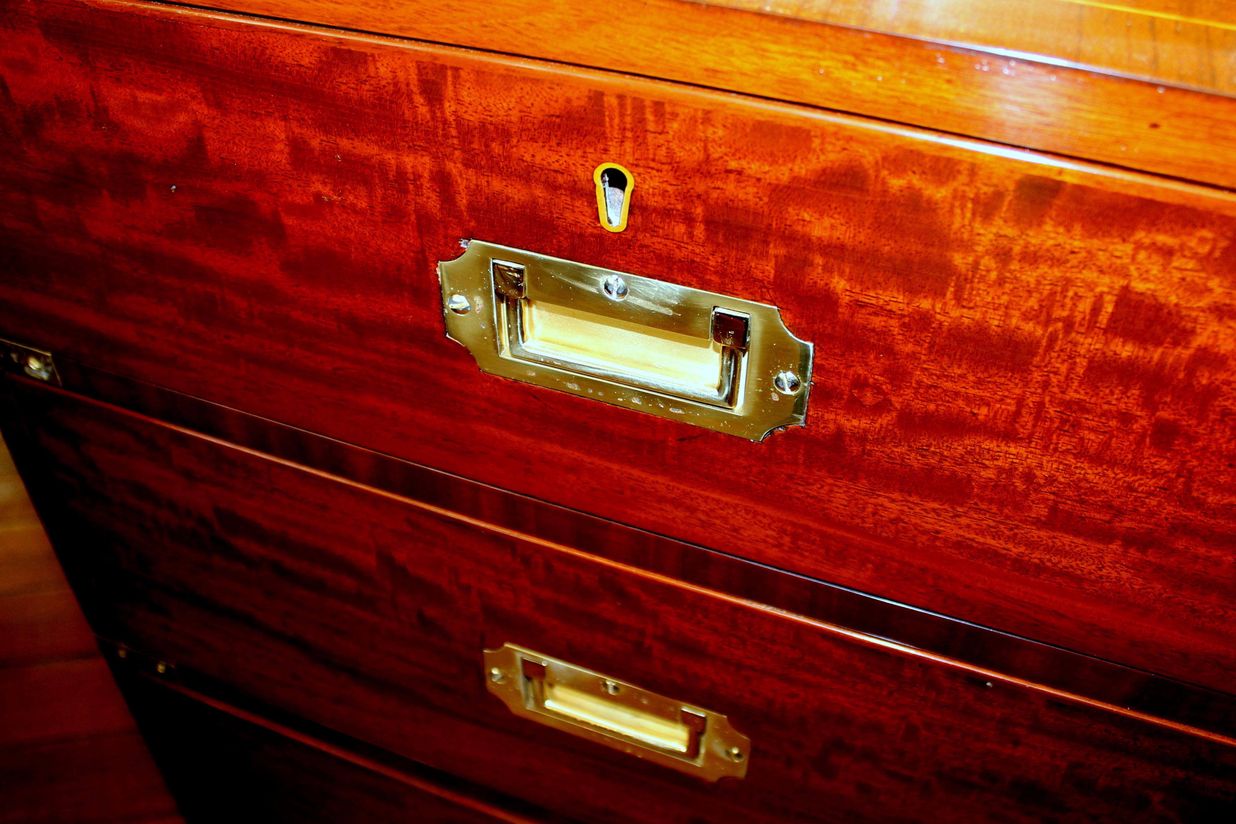 Antique English Inlaid Figured Mahogany Campaign/Military Style Chest of Drawers 3