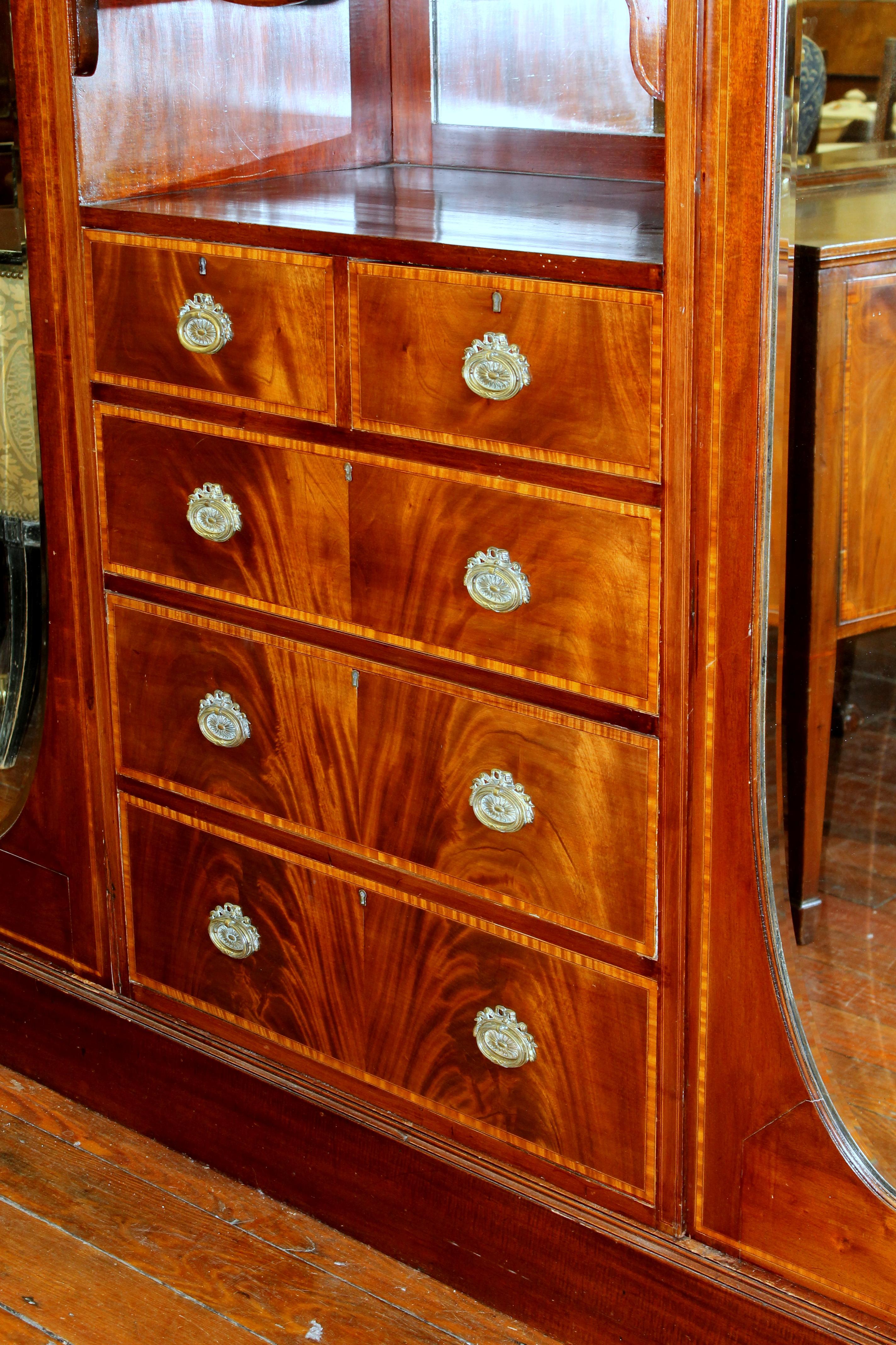 Antique English Inlaid Flame Mahogany Edwardian Period Compactum Wardrobe 12