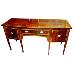 Antique English Inlaid Flame Mahogany Hepplewhite Style Bow-Front Sideboard