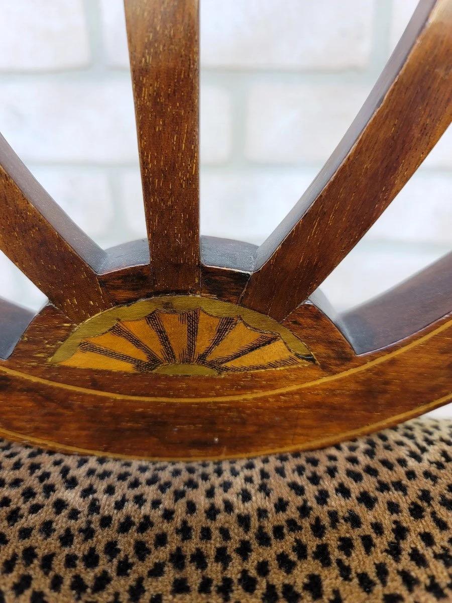 Antique Rare English Inlaid Hepplewhite Style Shield Back Dining Chairs - Set of 6

Accent your dining room with this rare George III inlaid mahogany, birch, and ash Hepplewhite style shield-back dining chairs. They are beautifully hand carved with