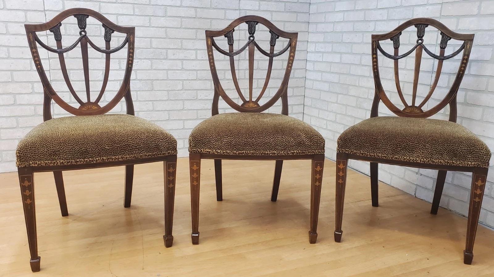 19th Century Antique English Inlaid Hepplewhite Style Shield Back Dining Chairs - Set of 6