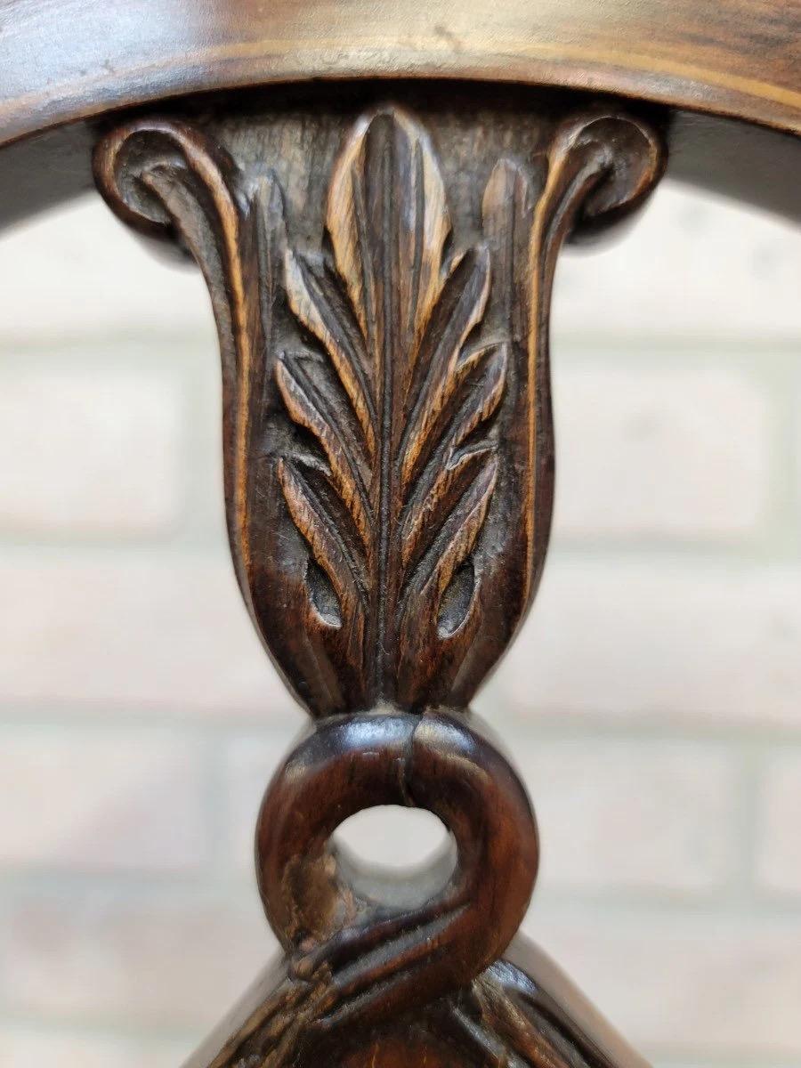 Upholstery Antique English Inlaid Hepplewhite Style Shield Back Dining Chairs - Set of 6