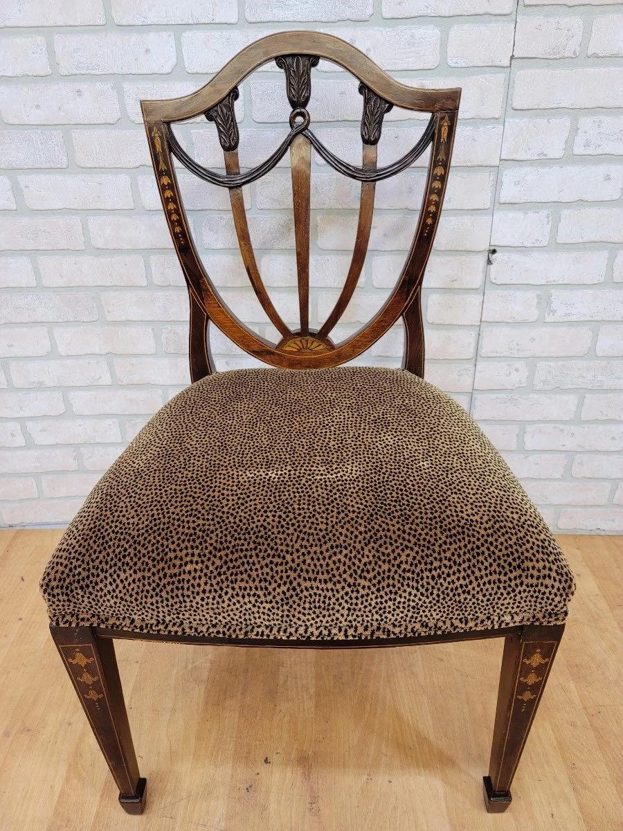 Antique English Inlaid Hepplewhite Style Shield Back Dining Chairs - Set of 6 1