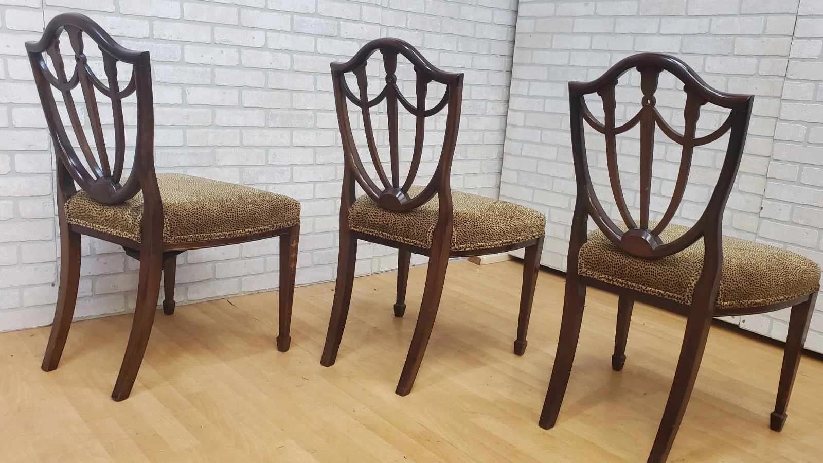 Antique English Inlaid Hepplewhite Style Shield Back Dining Chairs - Set of 6 3