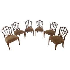 Antique English Inlaid Hepplewhite Style Shield Back Dining Chairs - Set of 6