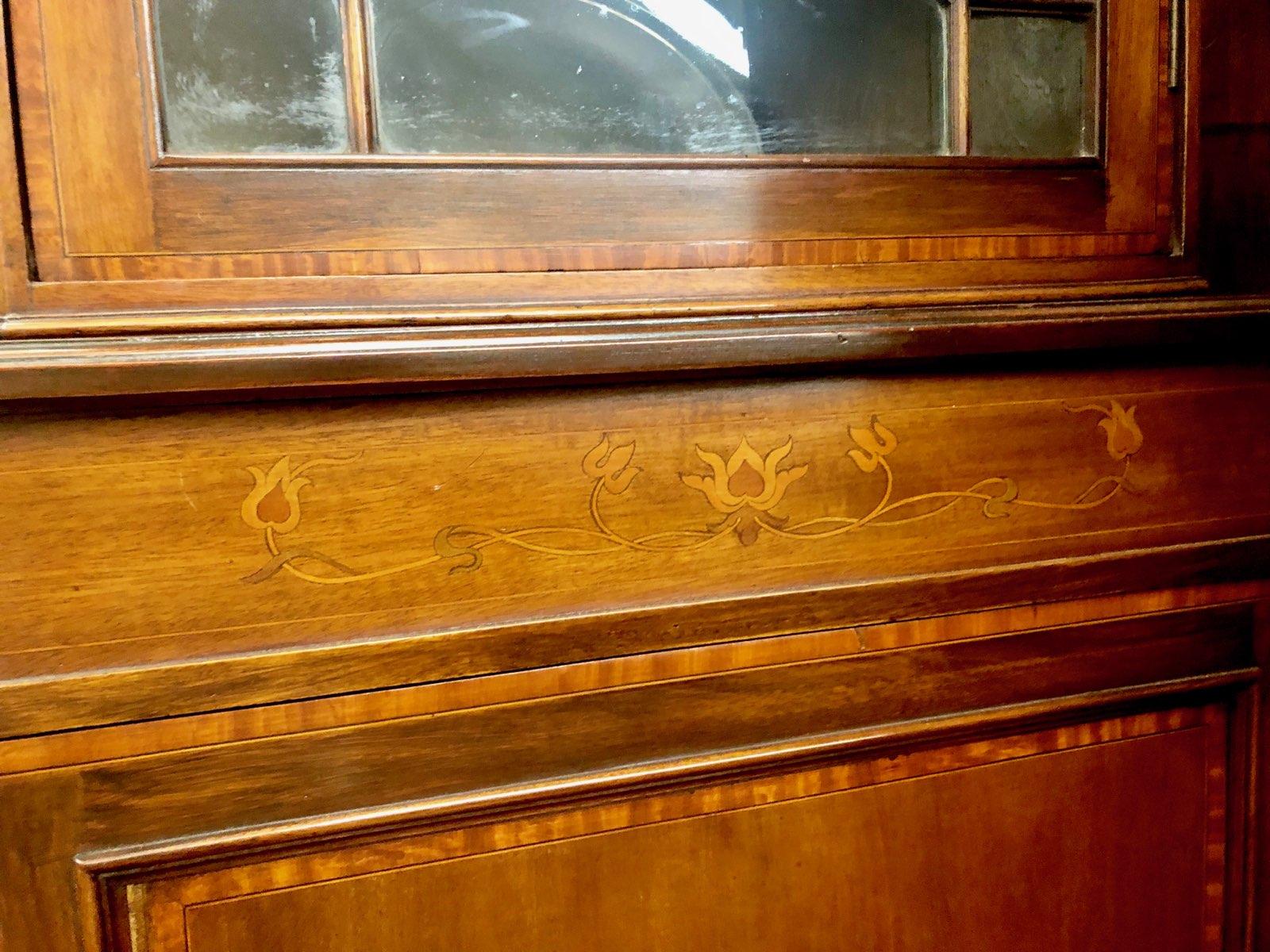 Hand-Crafted Antique English Inlaid Mahogany Art Nouveau Corner Cabinet
