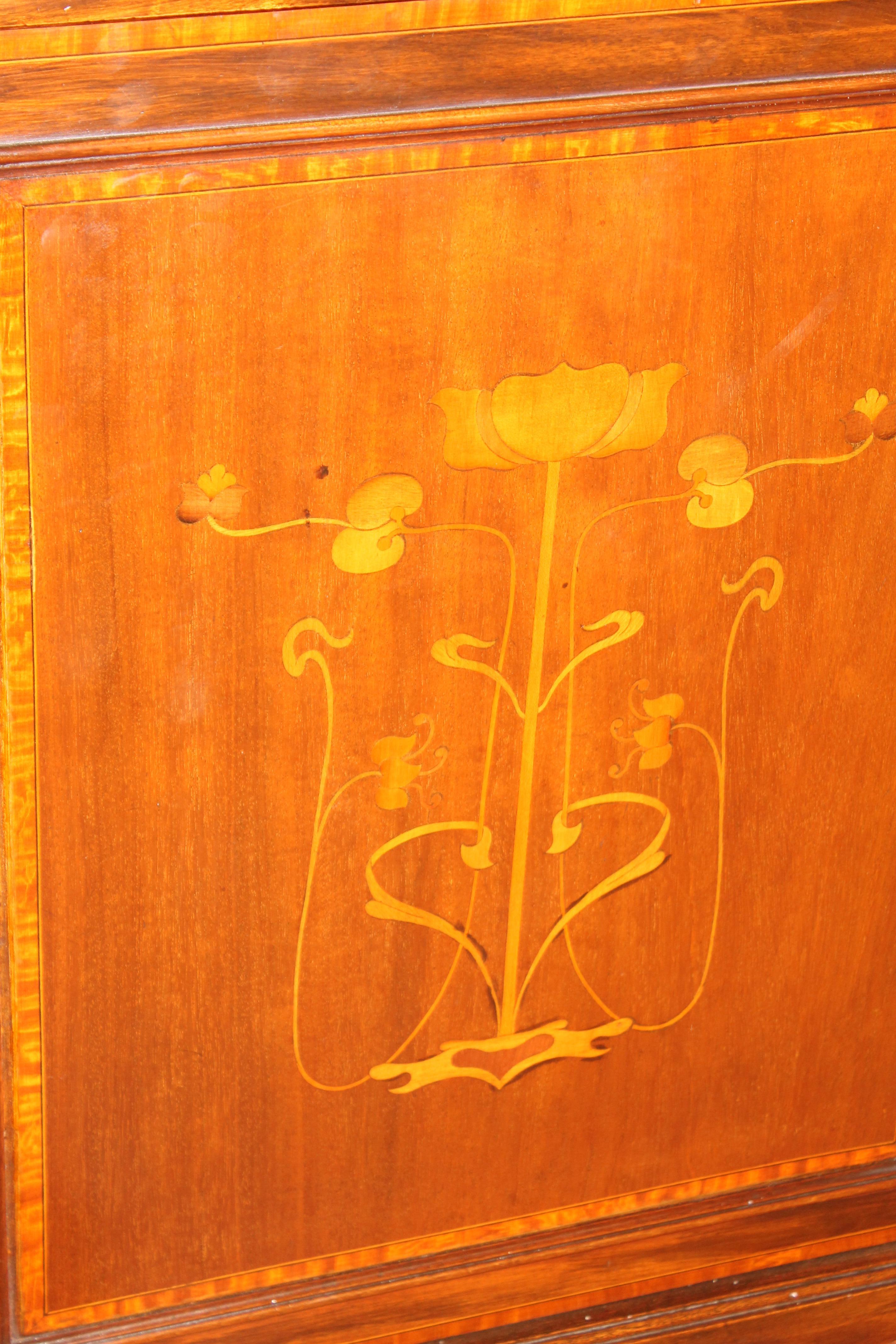 Antique English Inlaid Mahogany Art Nouveau Corner Cabinet 1
